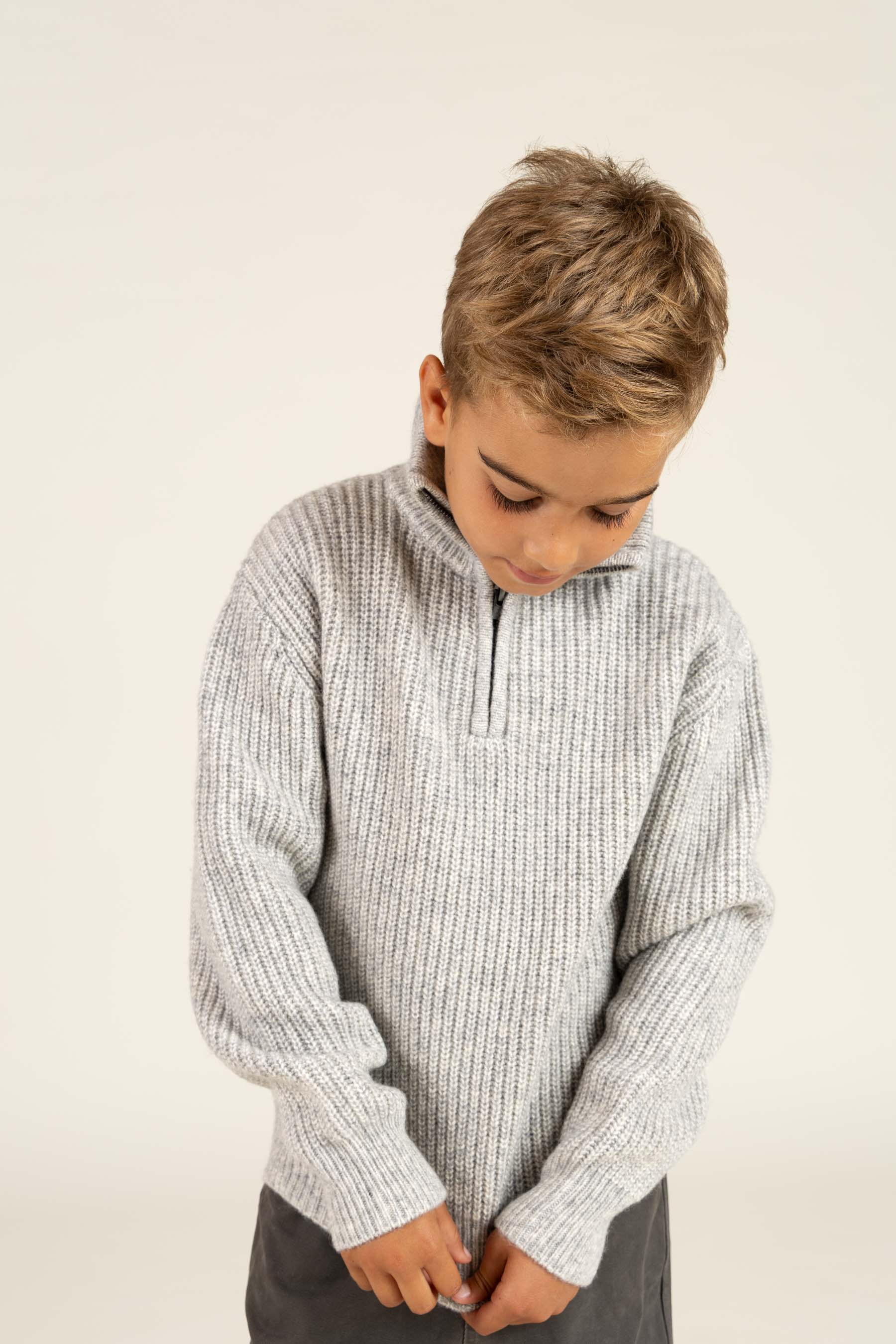 Sweater i Uldmix med kort lynlås - Tween - Grey Melange | 100753 Adam