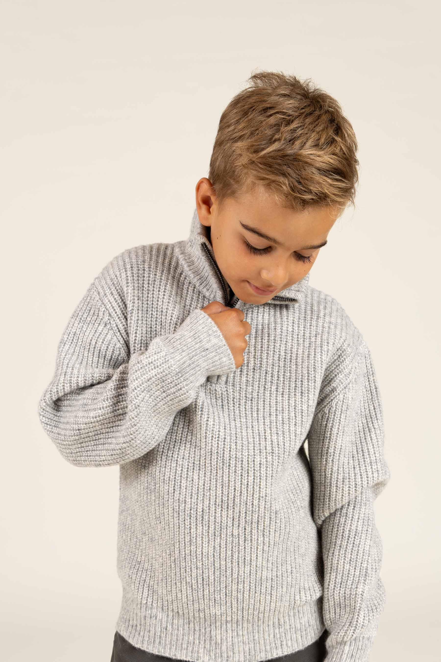Sweater i Uldmix med kort lynlås - Tween - Grey Melange | 100753 Adam