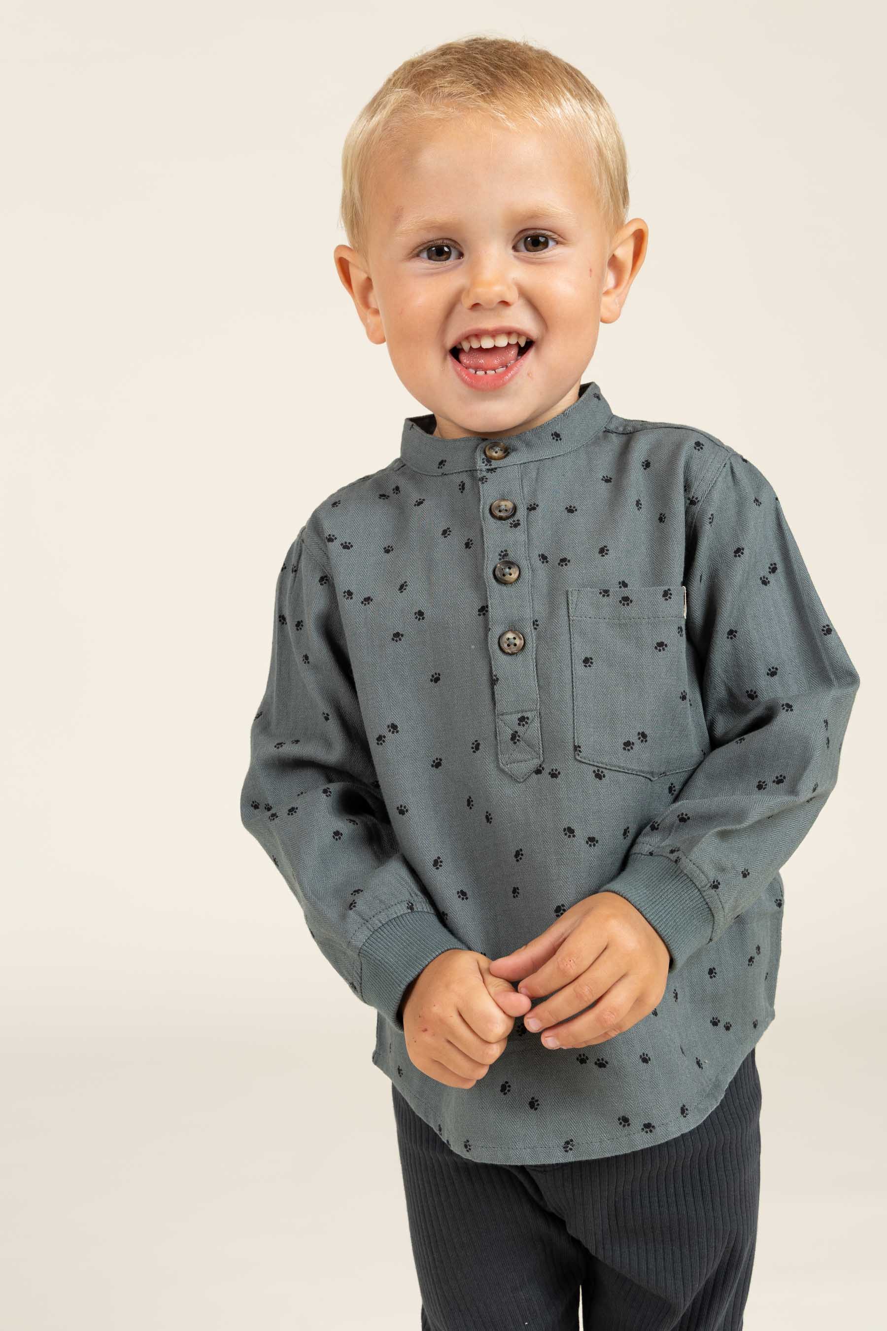 Skjorte i sildebensvævet Bomuld m. Print - Kids - Dark Dusty Green | 100761 Edward