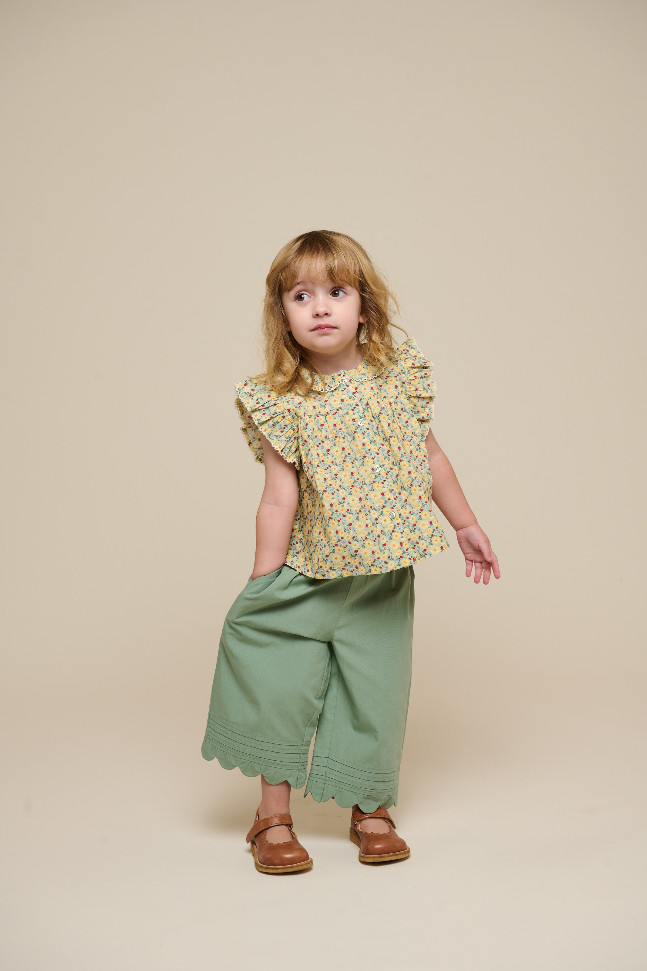 Poplinbukser med muslingekant - Kids - Dusty Green | 101049 Joy