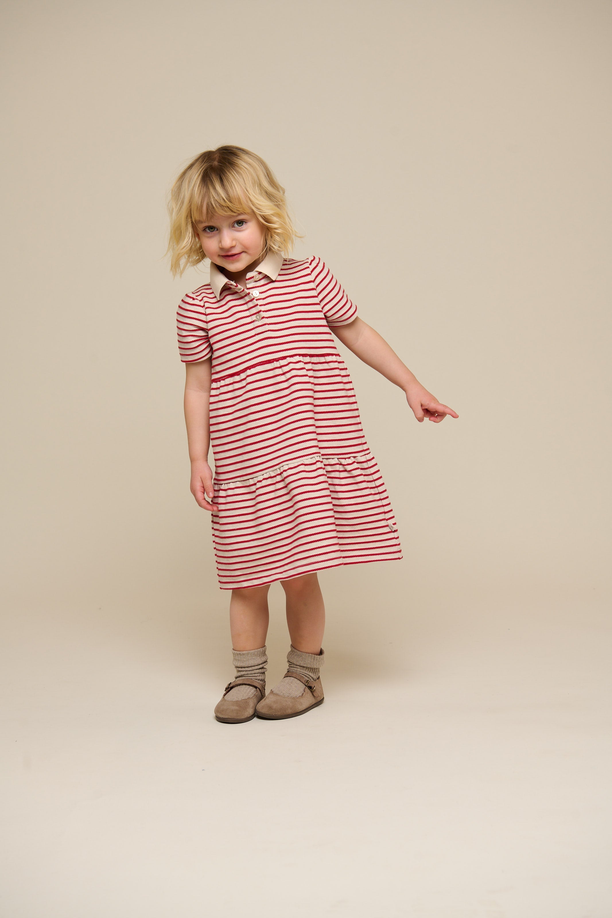 Stribet jersey kjole - Kids - Cherry Red | 101008 Emmie