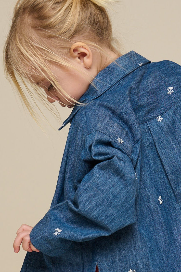Broderet light-denim skjortejakke - Kids - Blue Denim | 101051 Isabella