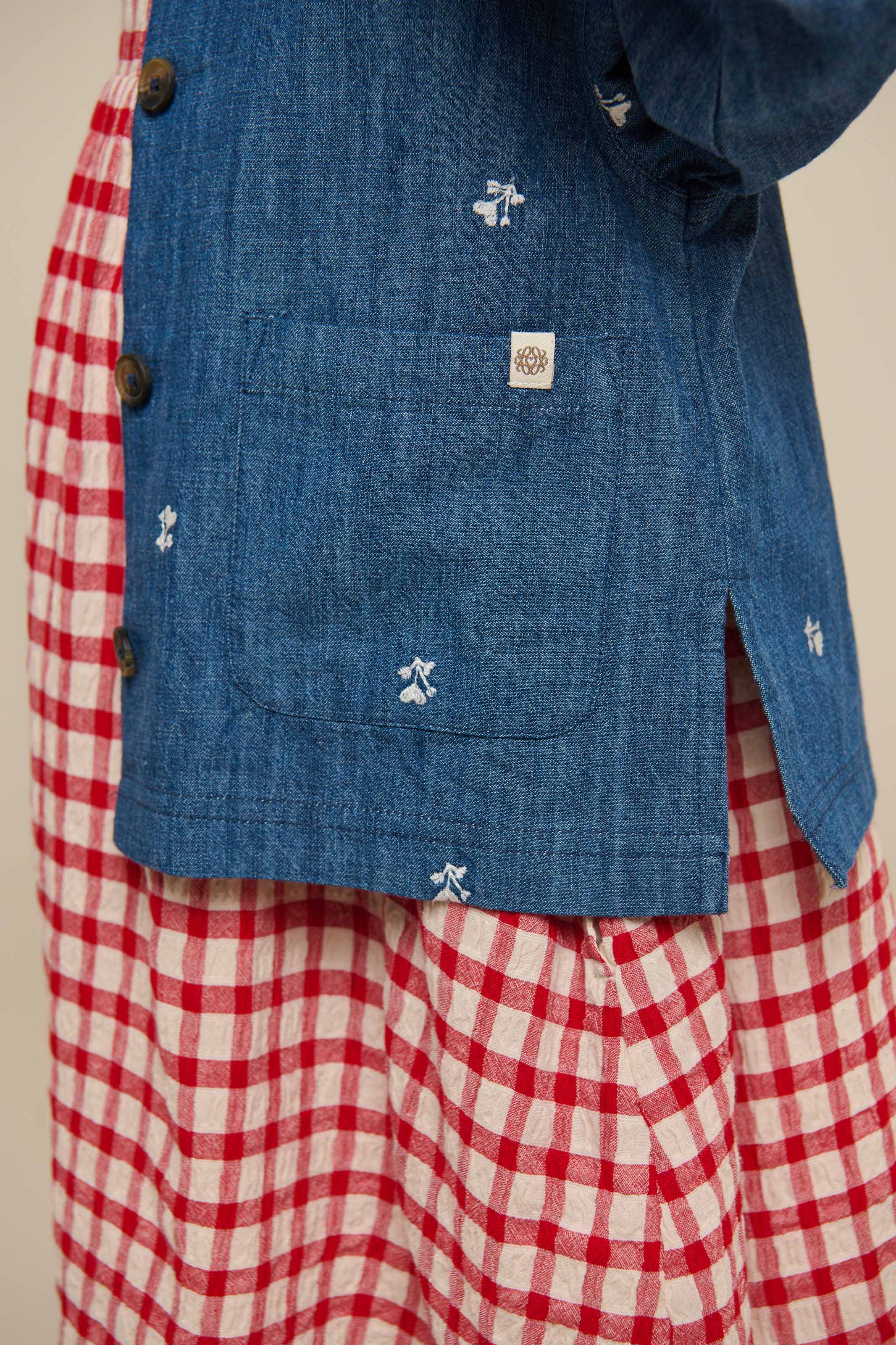 Broderet light-denim skjortejakke - Kids - Blue Denim | 101051 Isabella