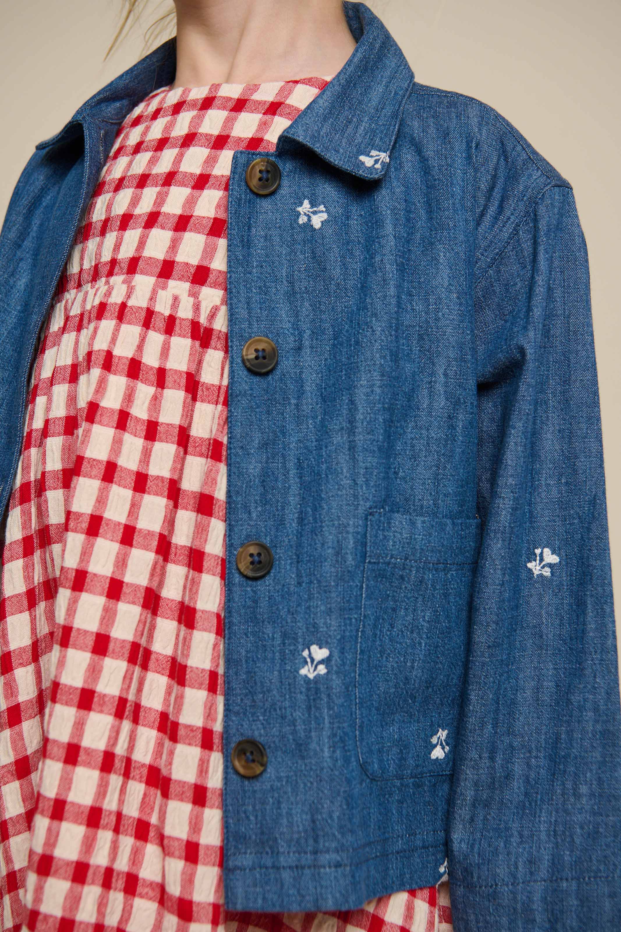 Broderet light-denim skjortejakke - Kids - Blue Denim | 101051 Isabella