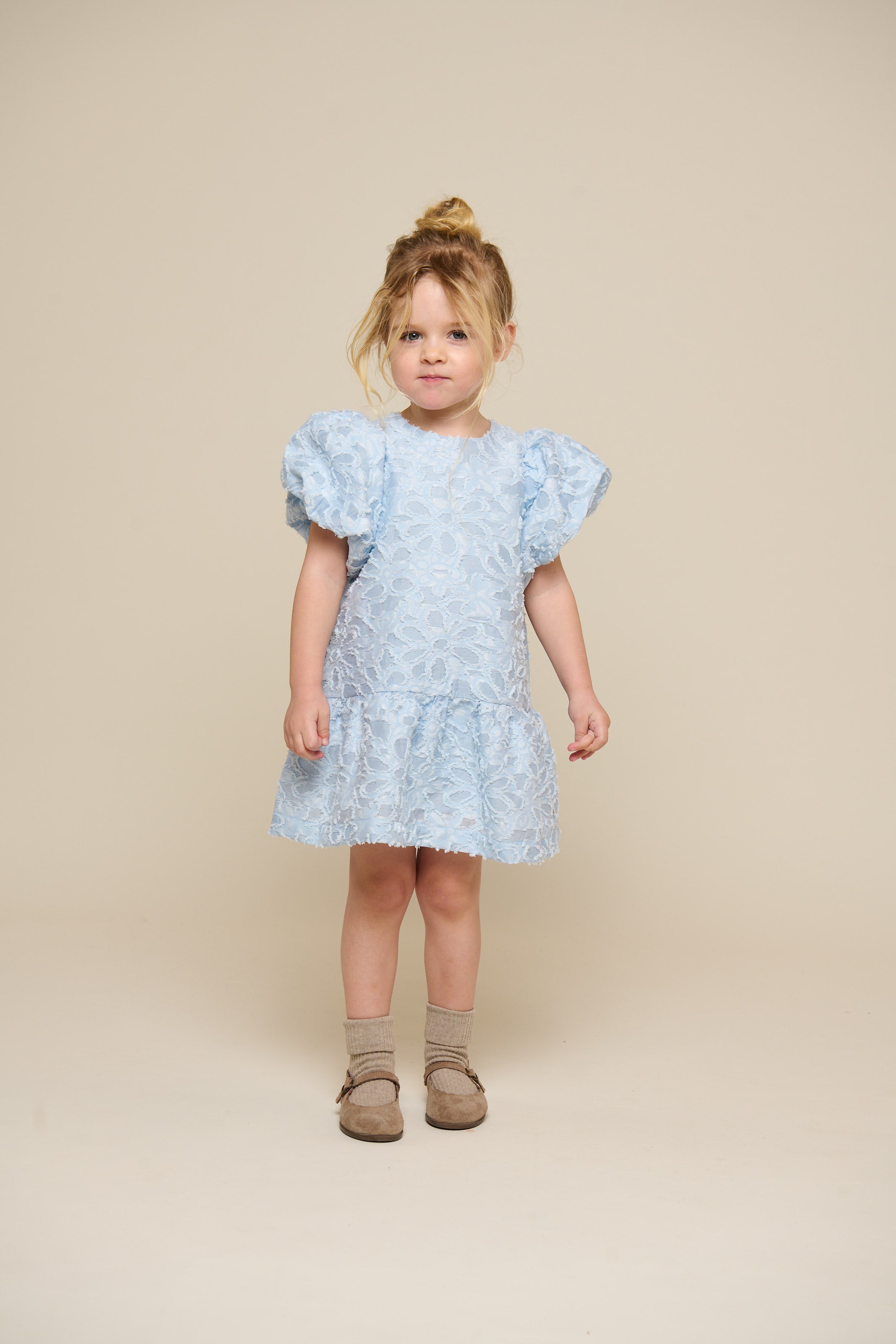 Jacquardkjole i bomuldsblanding - Kids - Light Blue | 100994 Giselle