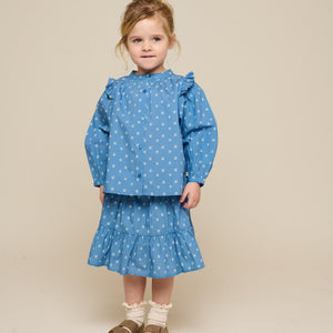Skjortebluse i printet poplin - Kids - Dusty Blue | 101056 Camilla