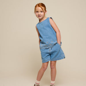 Broderet denim top - Kids - Light Blue Denim | 101020 Vera