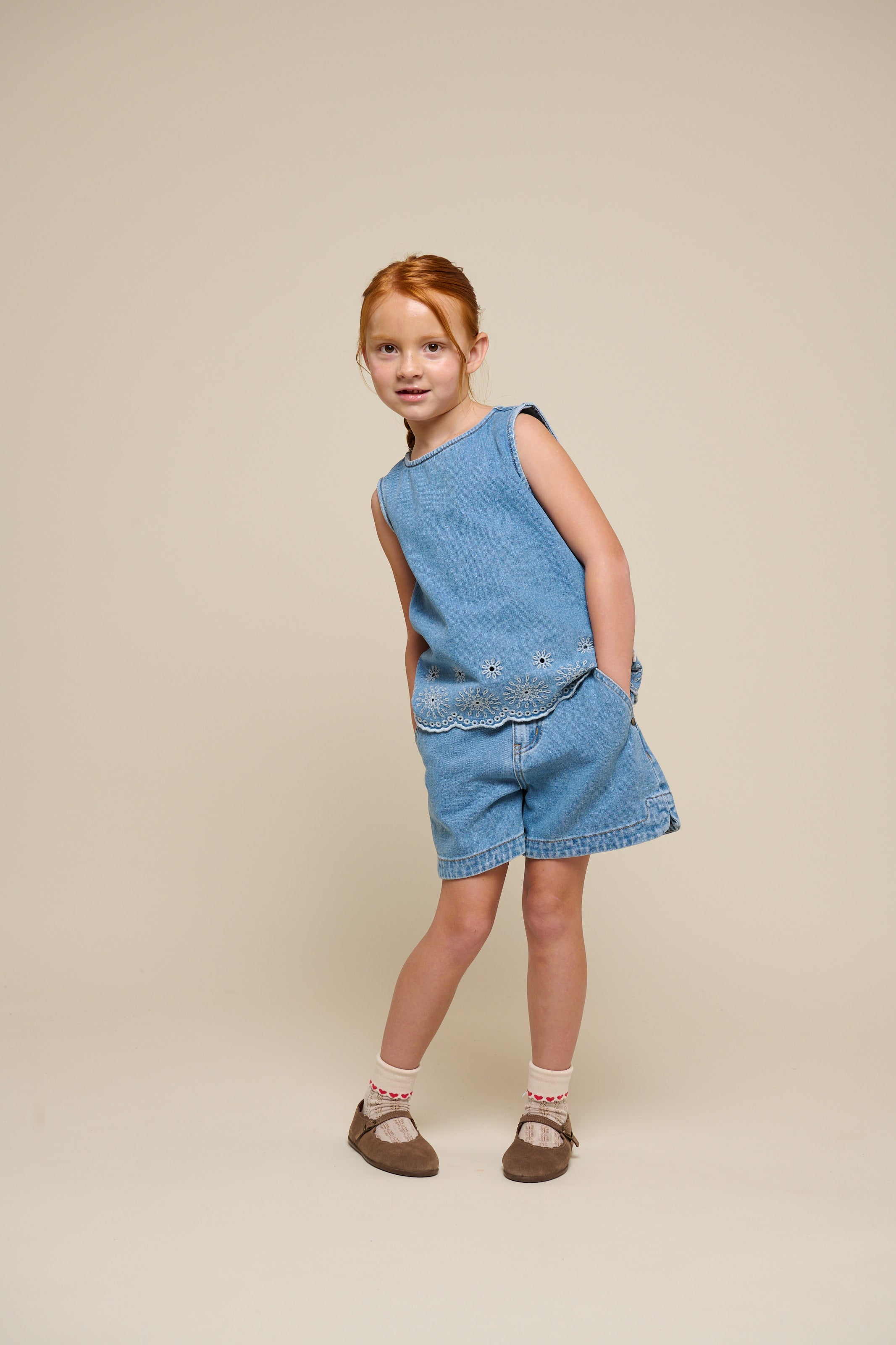 Broderet denim top - Kids - Light Blue Denim | 101020 Vera