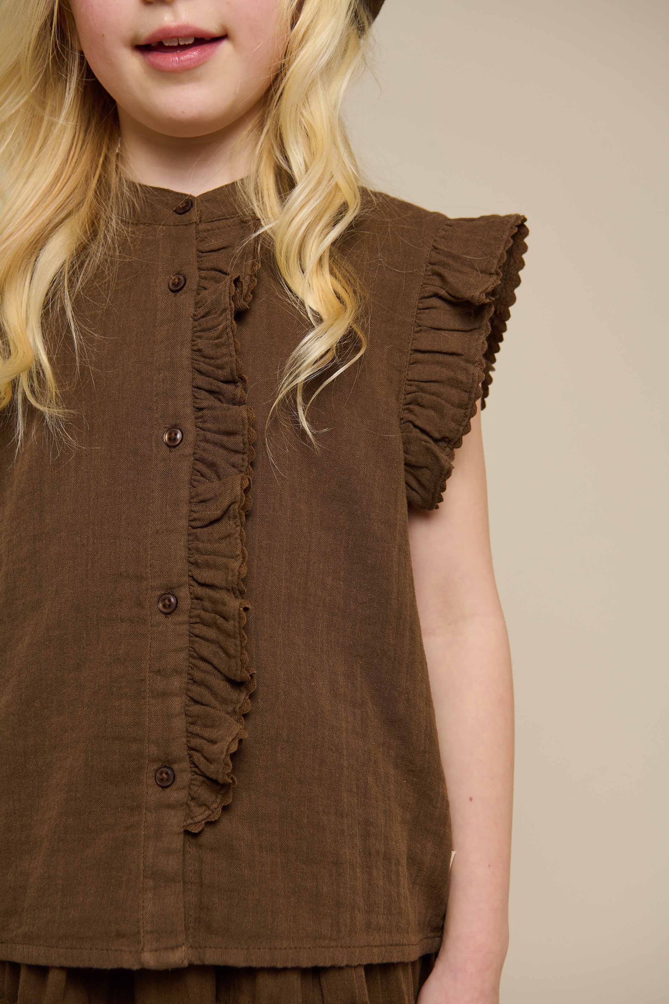Ærmeløs top i musselin - Tween - Dark Brown | 100929 Jasmine