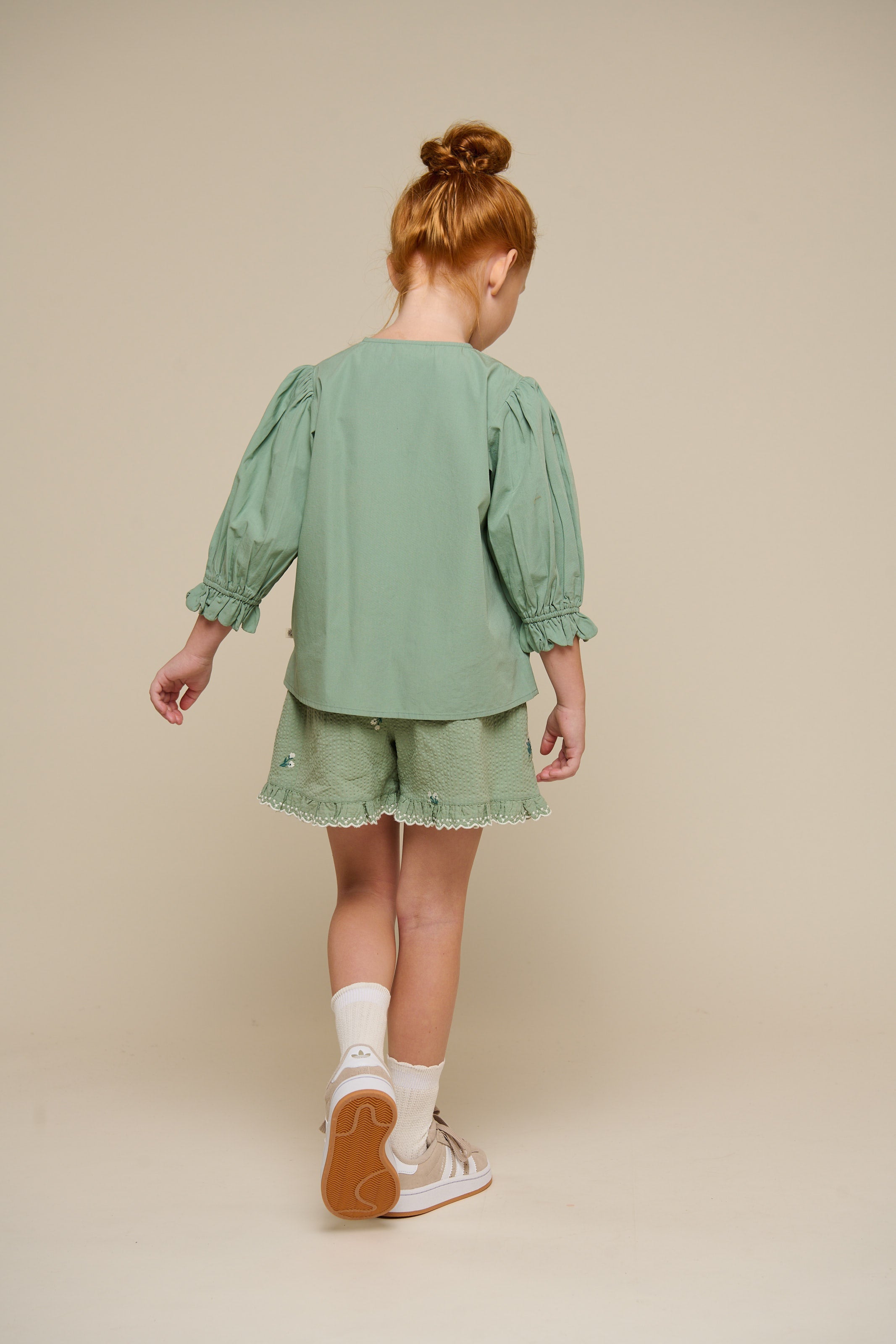 Broderede seersucker shorts - Tween - Dusty Green | 100985 Nora