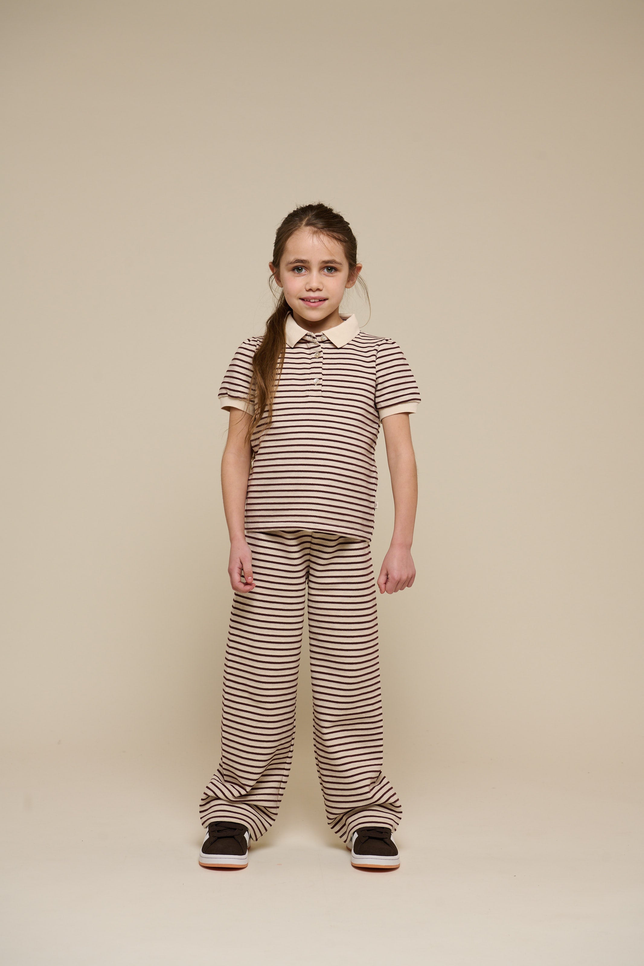Stribede jersey bukser med vide ben - Tween - Brown | 100997 Emmie