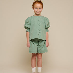 Poplinbluse med muslingekant - Tween - Dusty Green | 101078 Joy