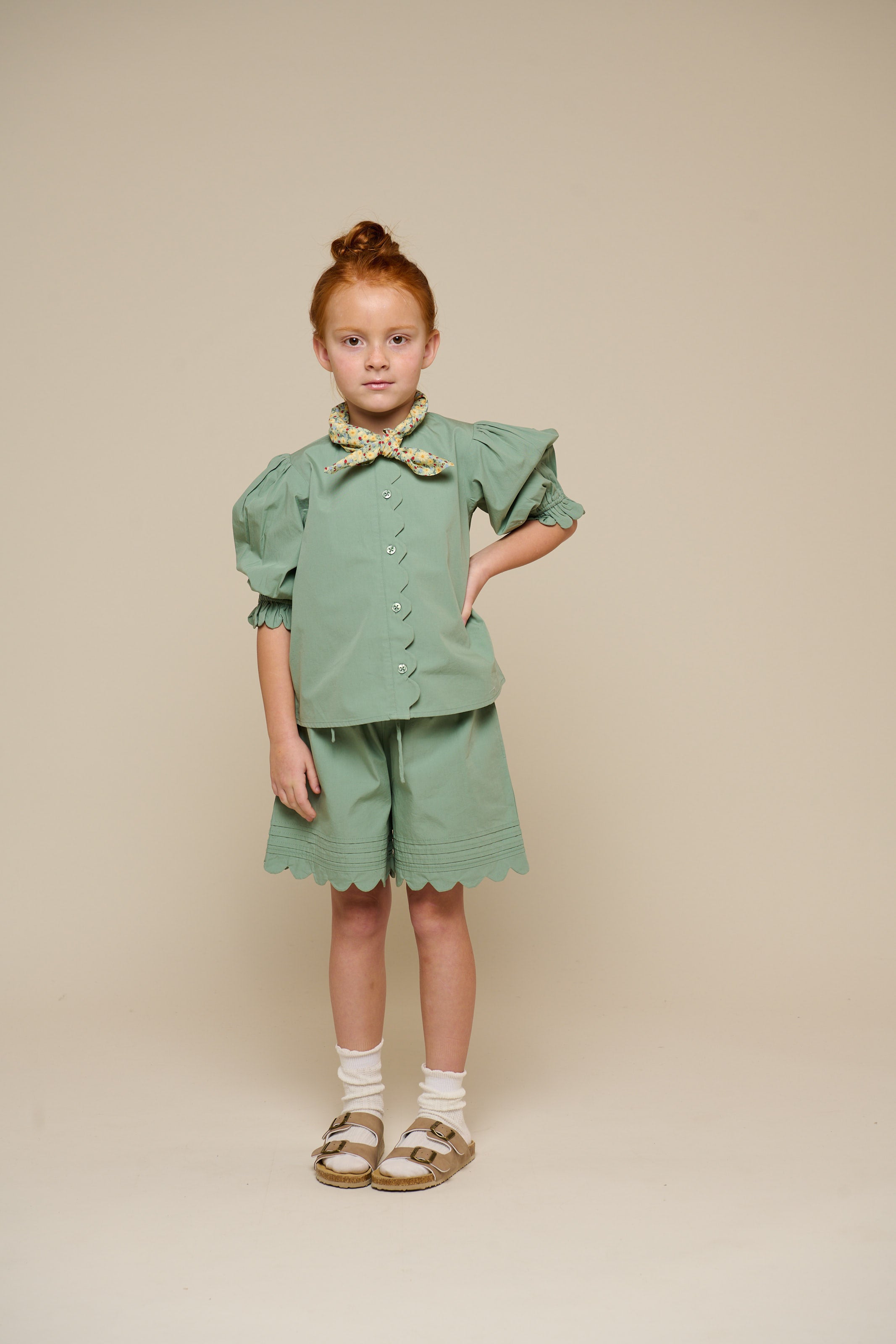 Poplinshorts med muslingekant - Tween - Dusty Green | 101076 Joy