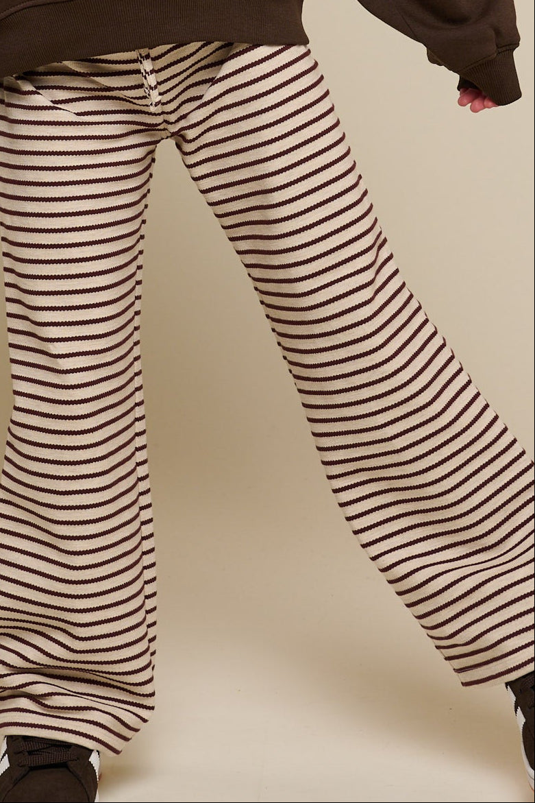 Stribede jersey bukser med vide ben - Tween - Brown | 100997 Emmie