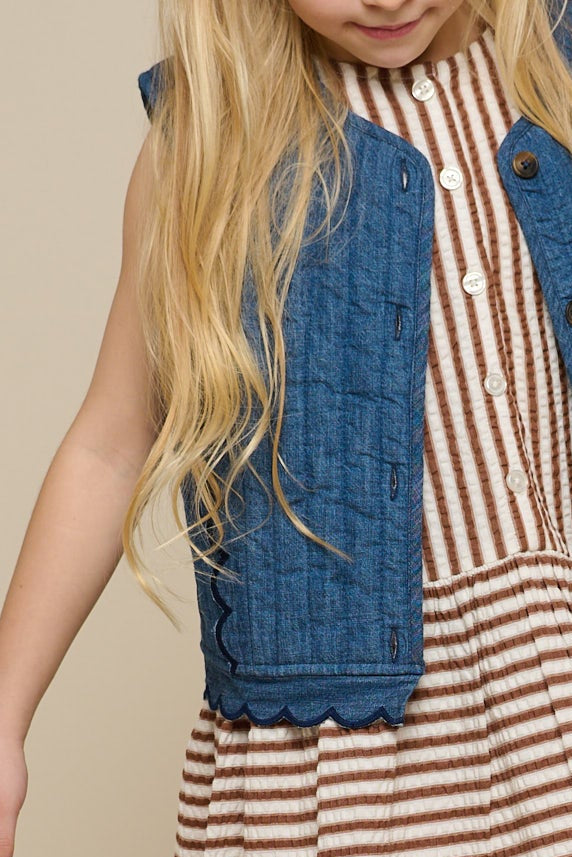 Stribet seersucker kjole - Tween - Brown | 101196 Nadia