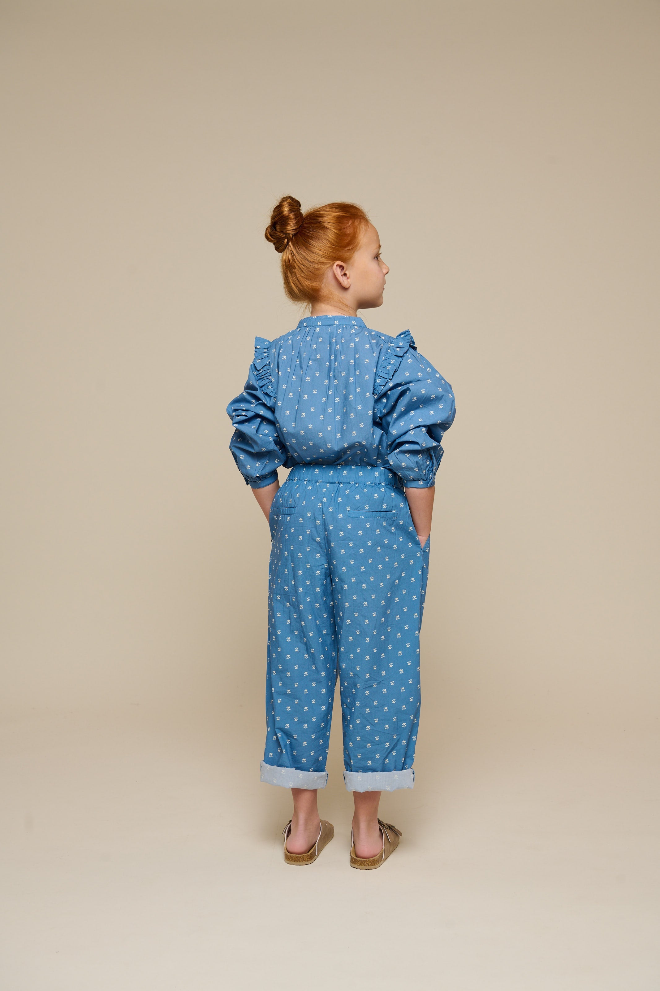 Poplinbukser med print - Tween - Dusty Blue | 101089 Camilla