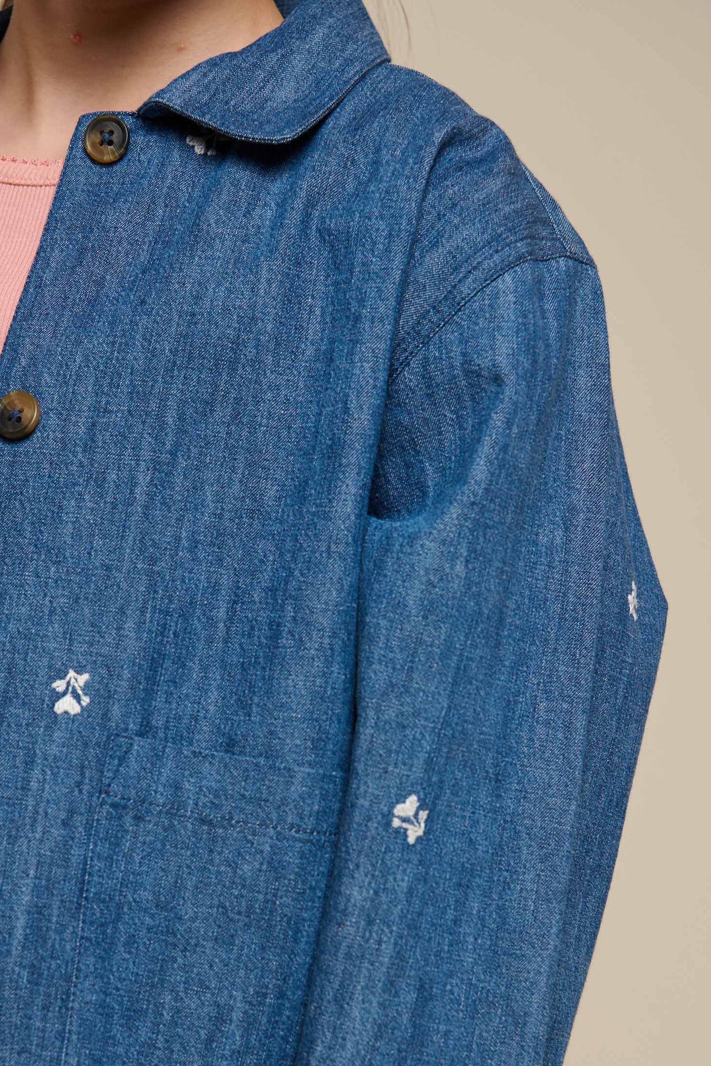 Broderet light-denim skjortejakke - Kids - Blue Denim | 101051 Isabella