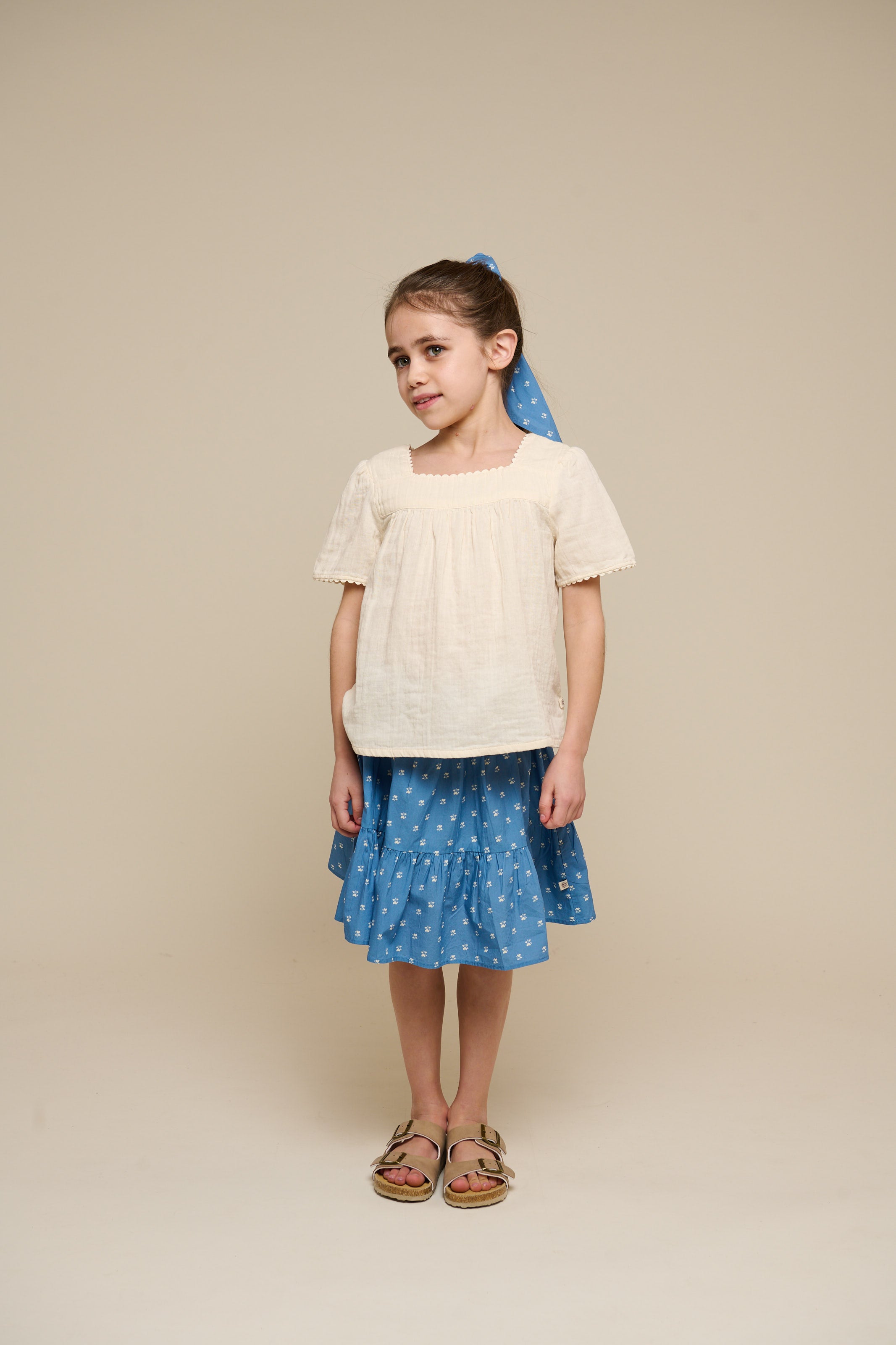 Nederdel i printet poplin - Tween - Dusty Blue | 101085 Camilla