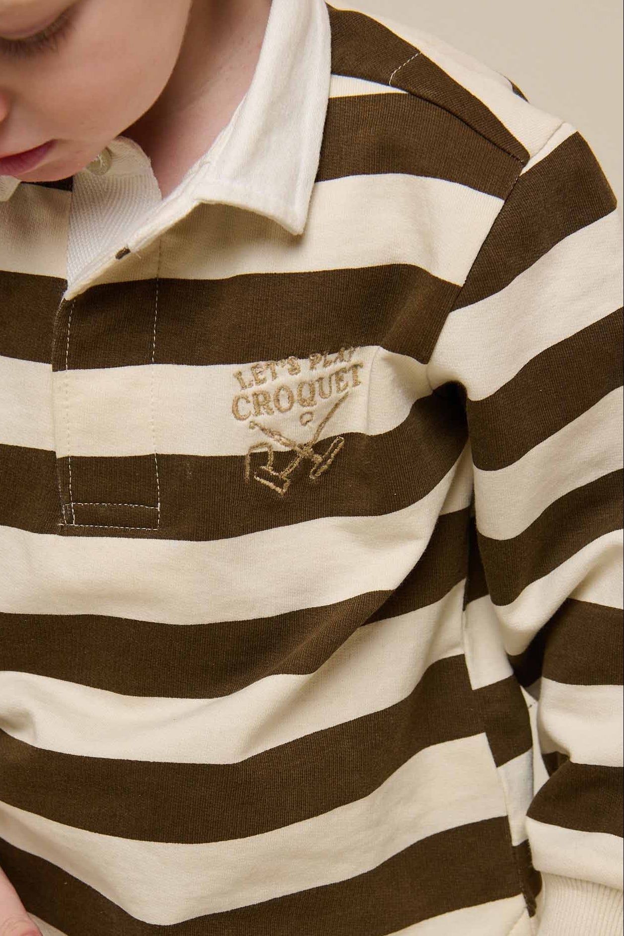 Stribet polo sweatshirt - Kids - Dark Brown/Offwhite | 101397 Marco