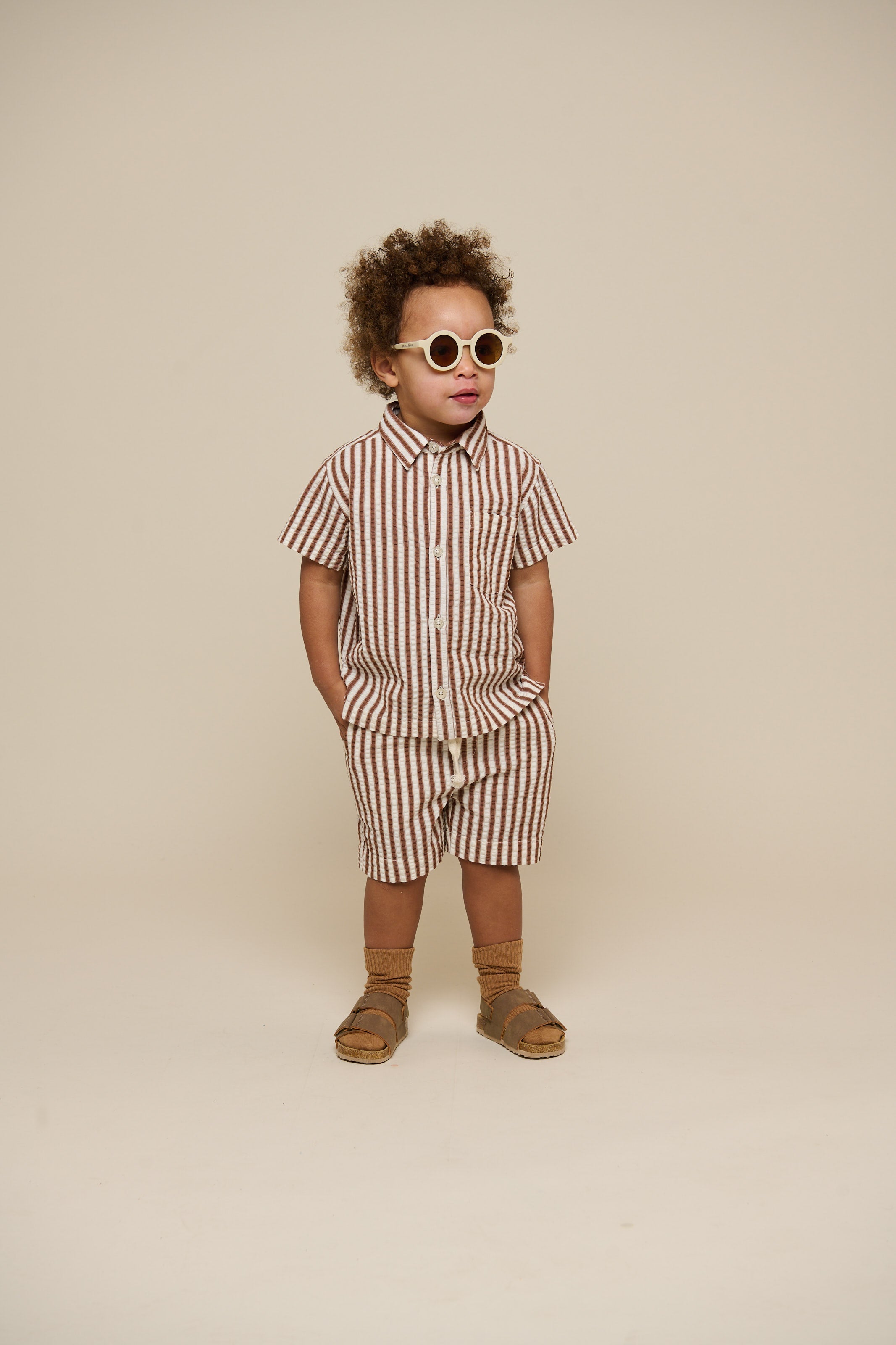 Stribet seersucker skjorte - Kids - Brown | 101185 Frank