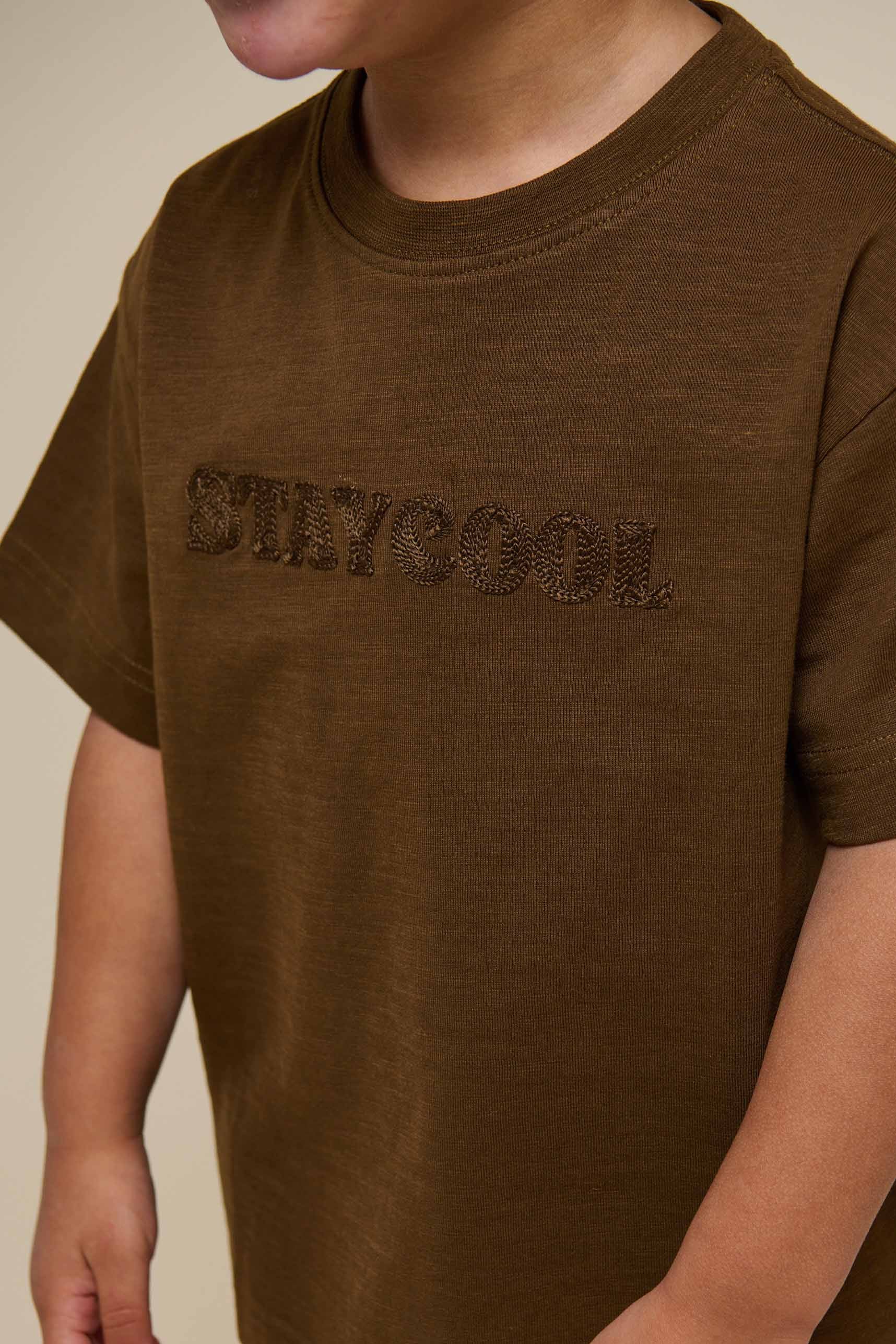 Slub jersey T-shirt med broderi - Kids - Dark Brown | 101157 Villum