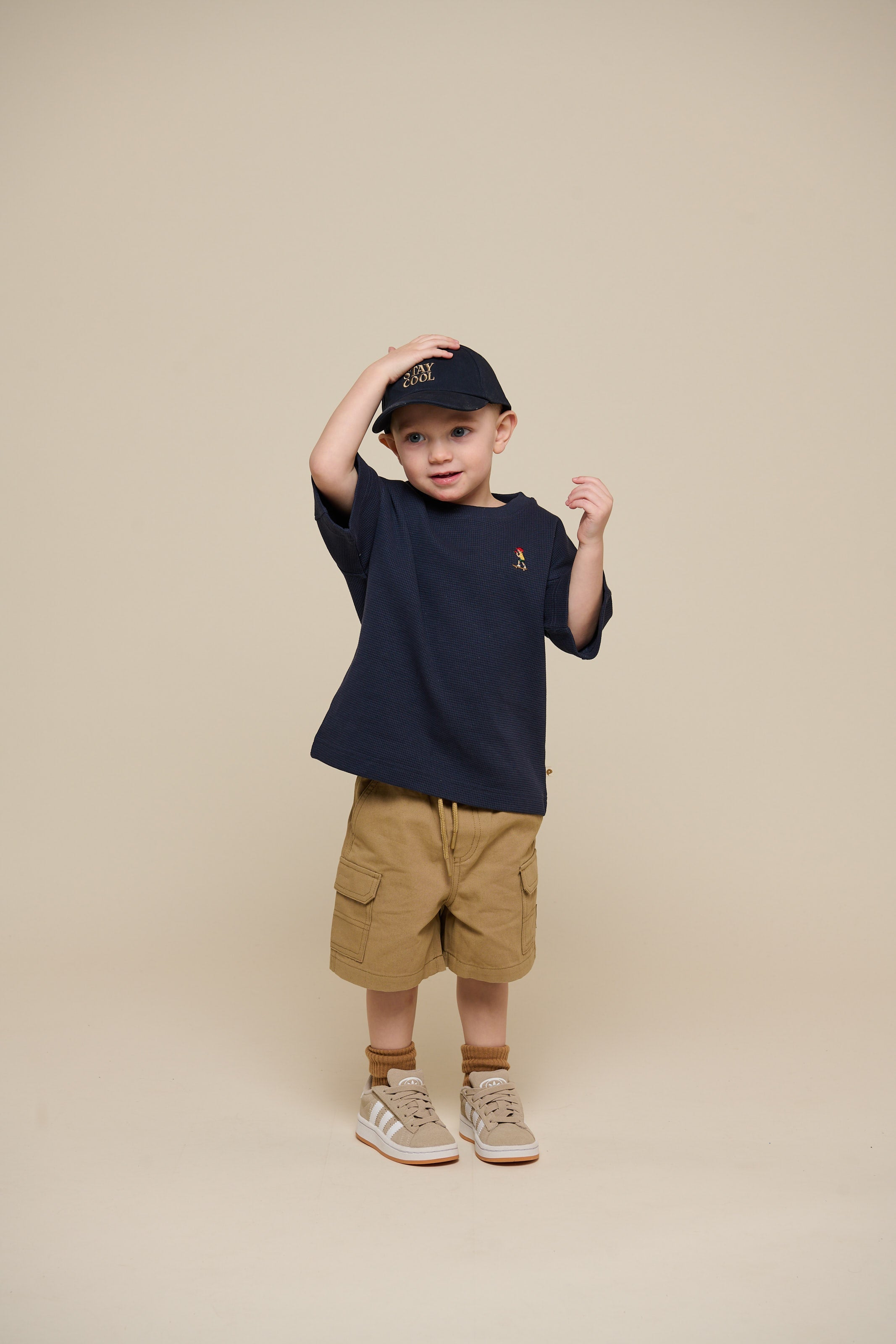 Vaffelstrikket T-shirt - Kids - Navy | 101152 Evan