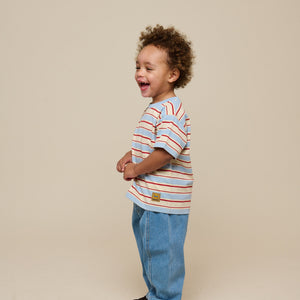 Retro stribet T-shirt - Kids - Powder Blue | 101275 Steven