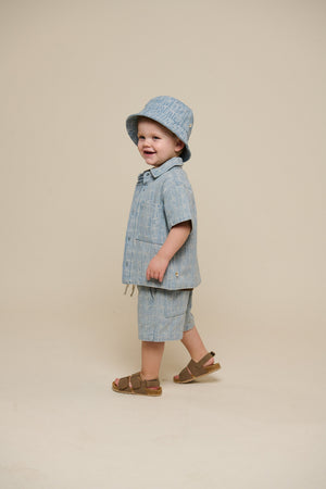 Kortærmet skjortejakke i jacquardvævet denim - Kids - Blue Denim | 101060 Kyle