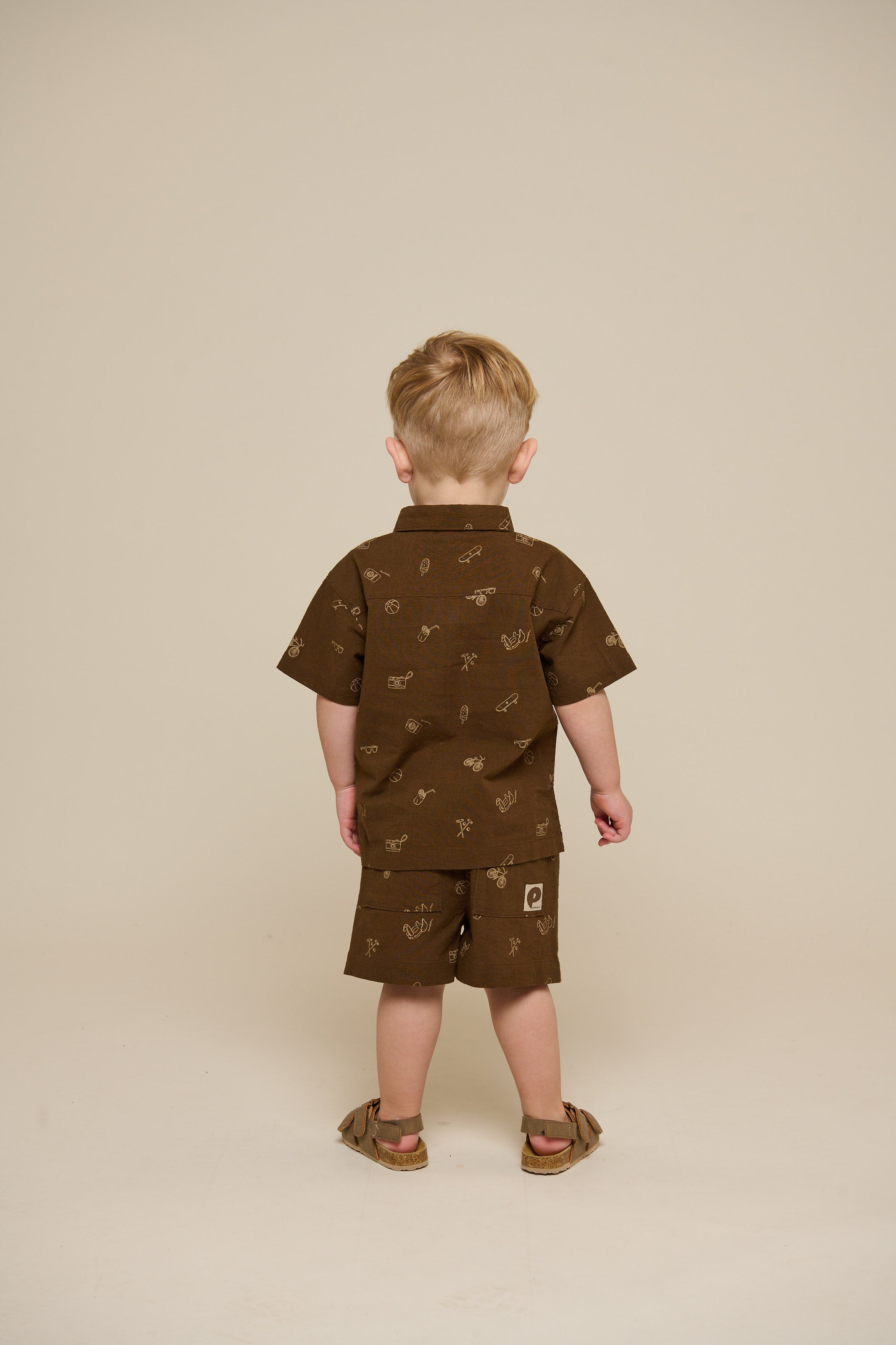 Printet skjorte i hørmix - Kids - Dark Brown | 101167 William