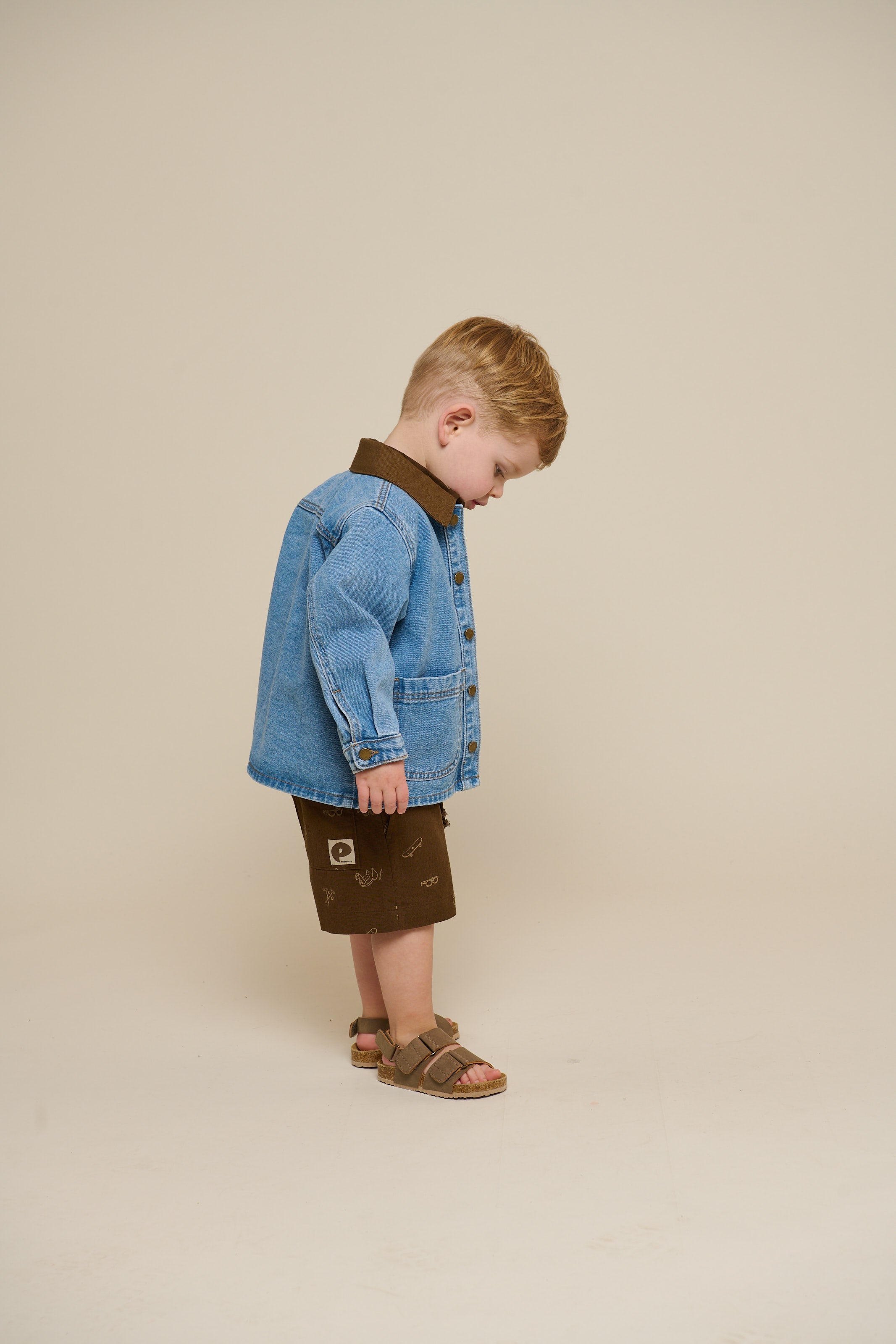 Printede shorts i hørmix - Kids - Dark Brown | 101171 William