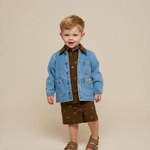 Printede shorts i hørmix - Kids - Dark Brown | 101171 William