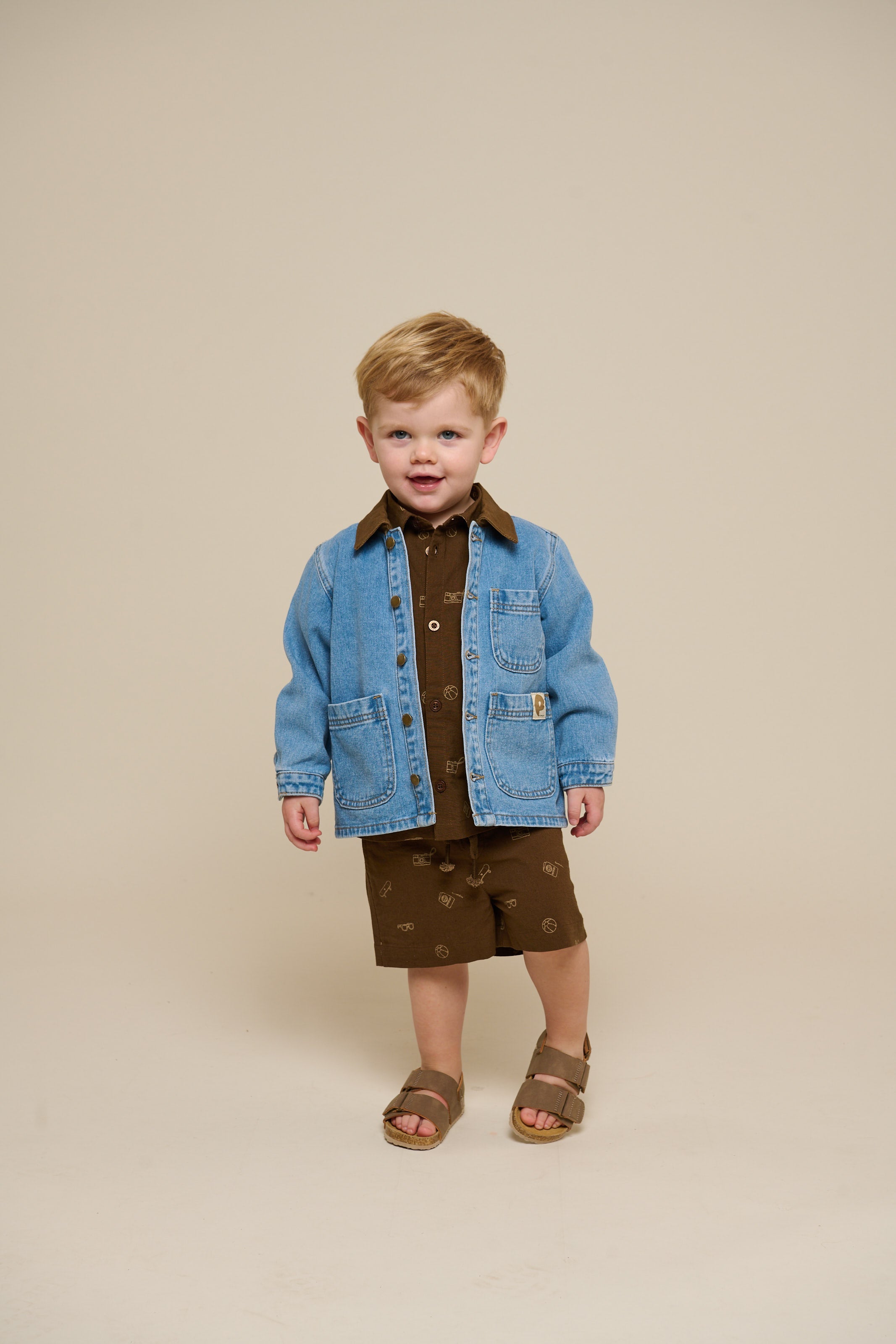 Printede shorts i hørmix - Kids - Dark Brown | 101171 William