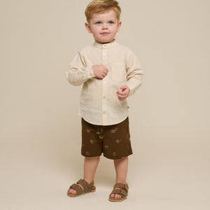 Skjorte i hørmix med kinakrave - Kids - Offwhite | 101201 Lucca