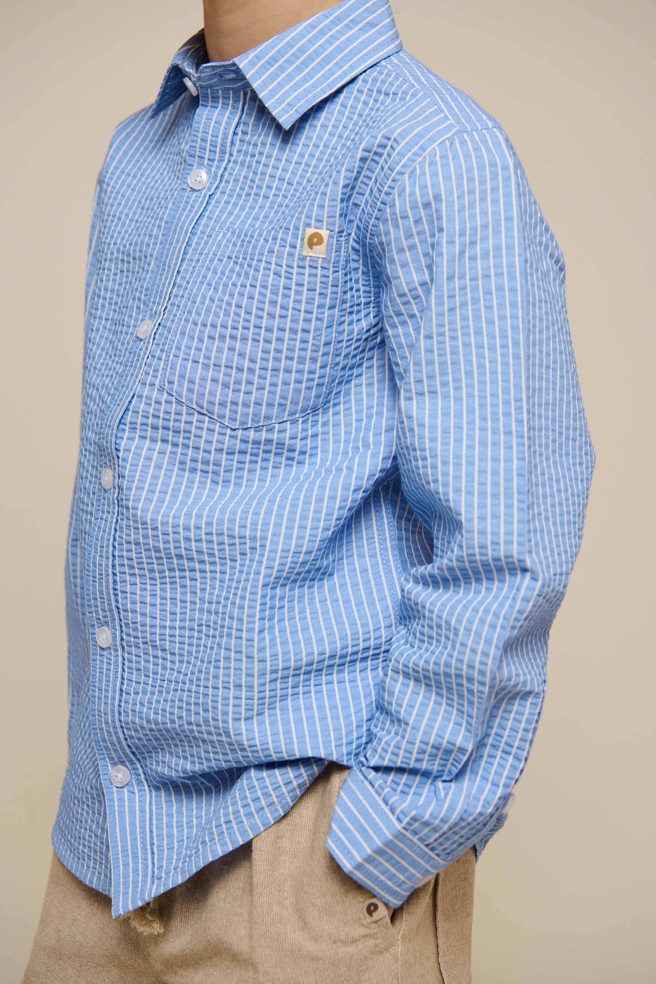 Stribet seersucker skjorte - Tween - Blue Stripe | 101347 Patrick