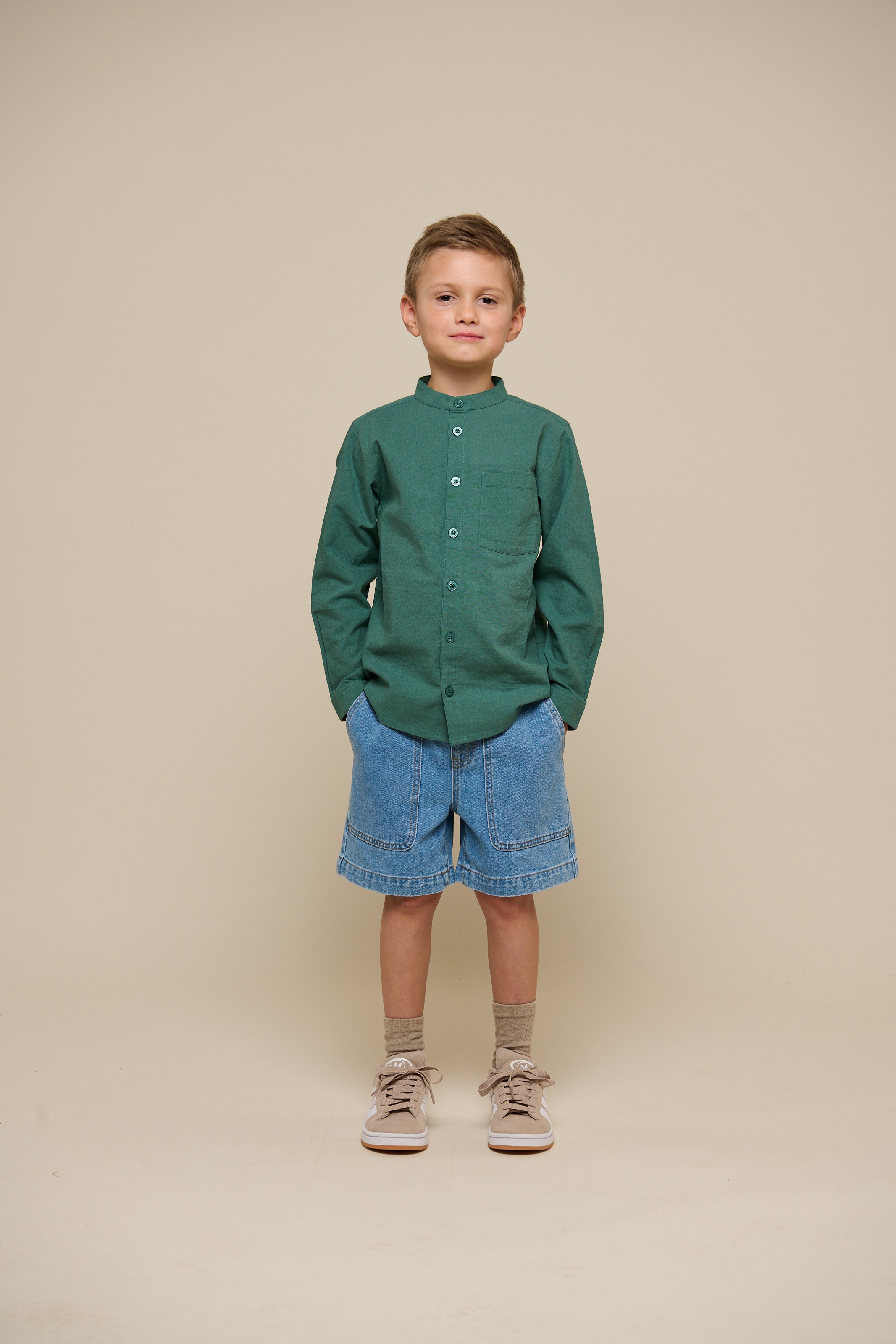 Skjorte i hørmix med kinakrave - Tween - Tropical Green | 101204 Lucca