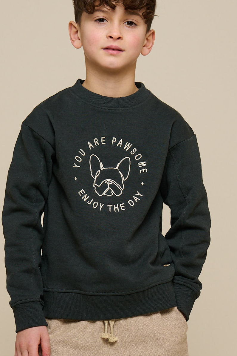 Sweatshirt med rund hals - Tween - Forest Green Melange | 100893 Justin