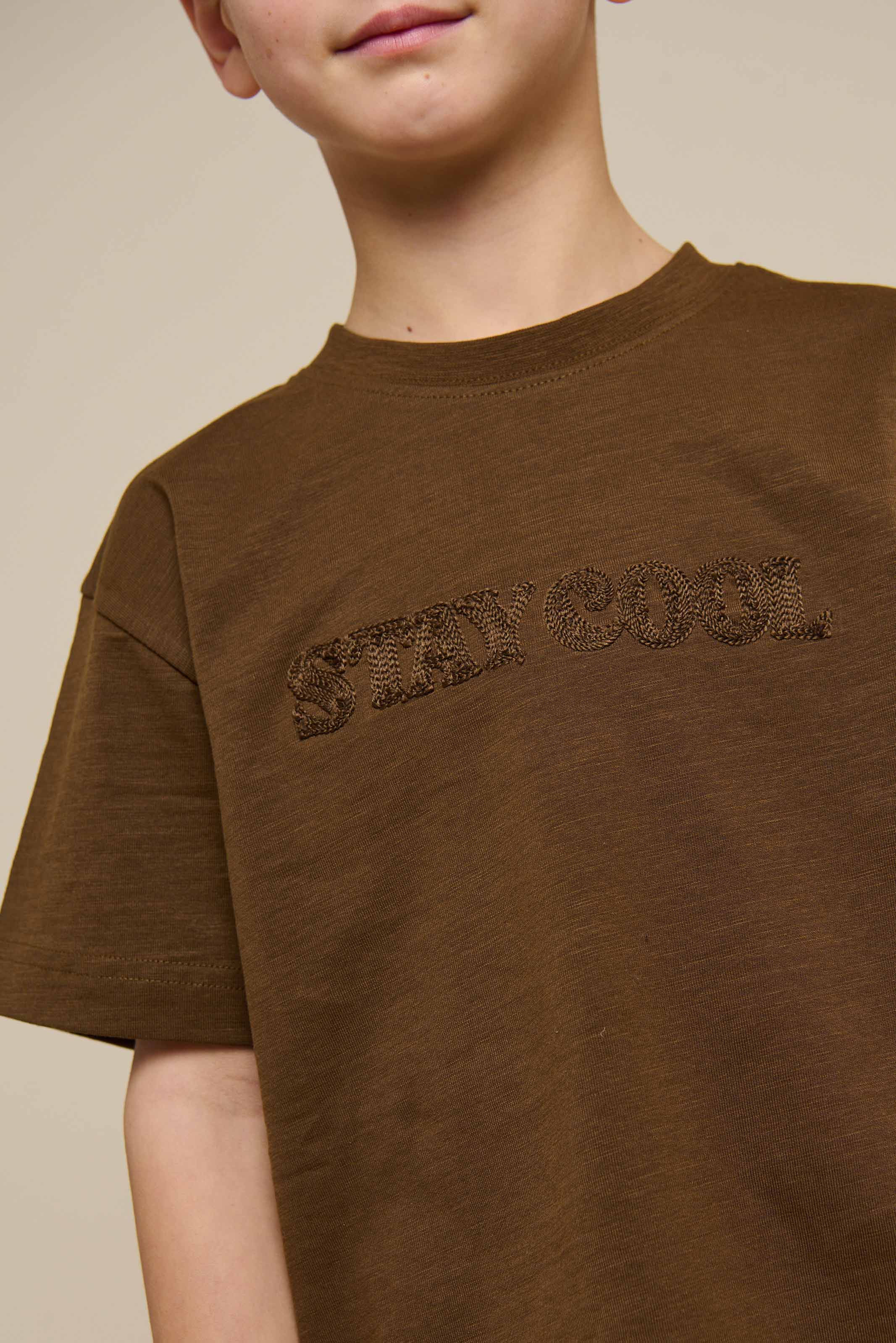 Slub jersey T-shirt med broderi - Tween - Dark Brown | 101158 Villum