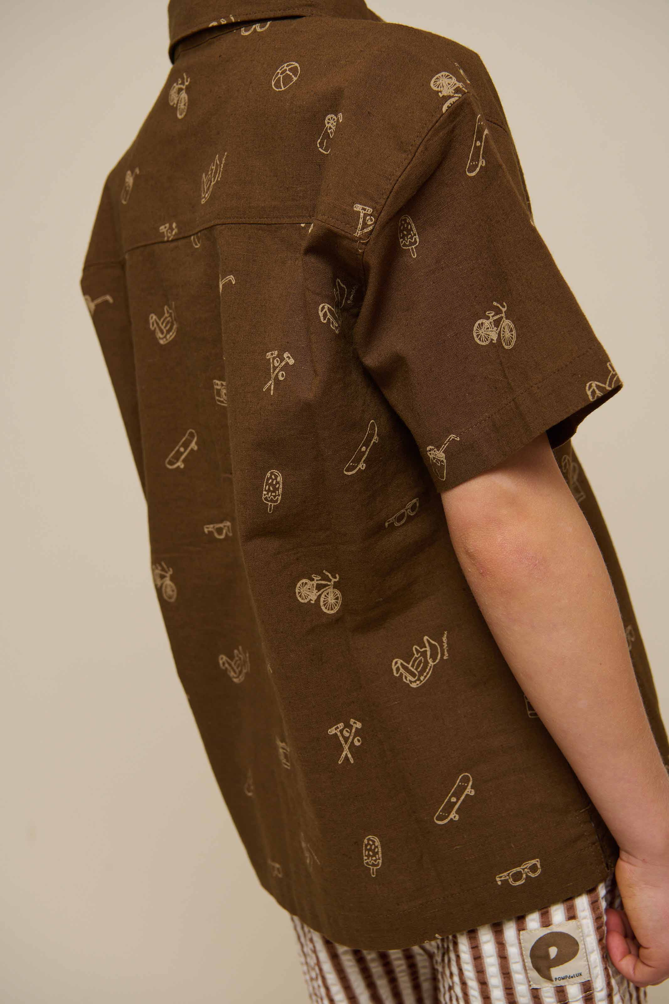 Printet skjorte i hørmix - Tween - Dark Brown | 101168 William