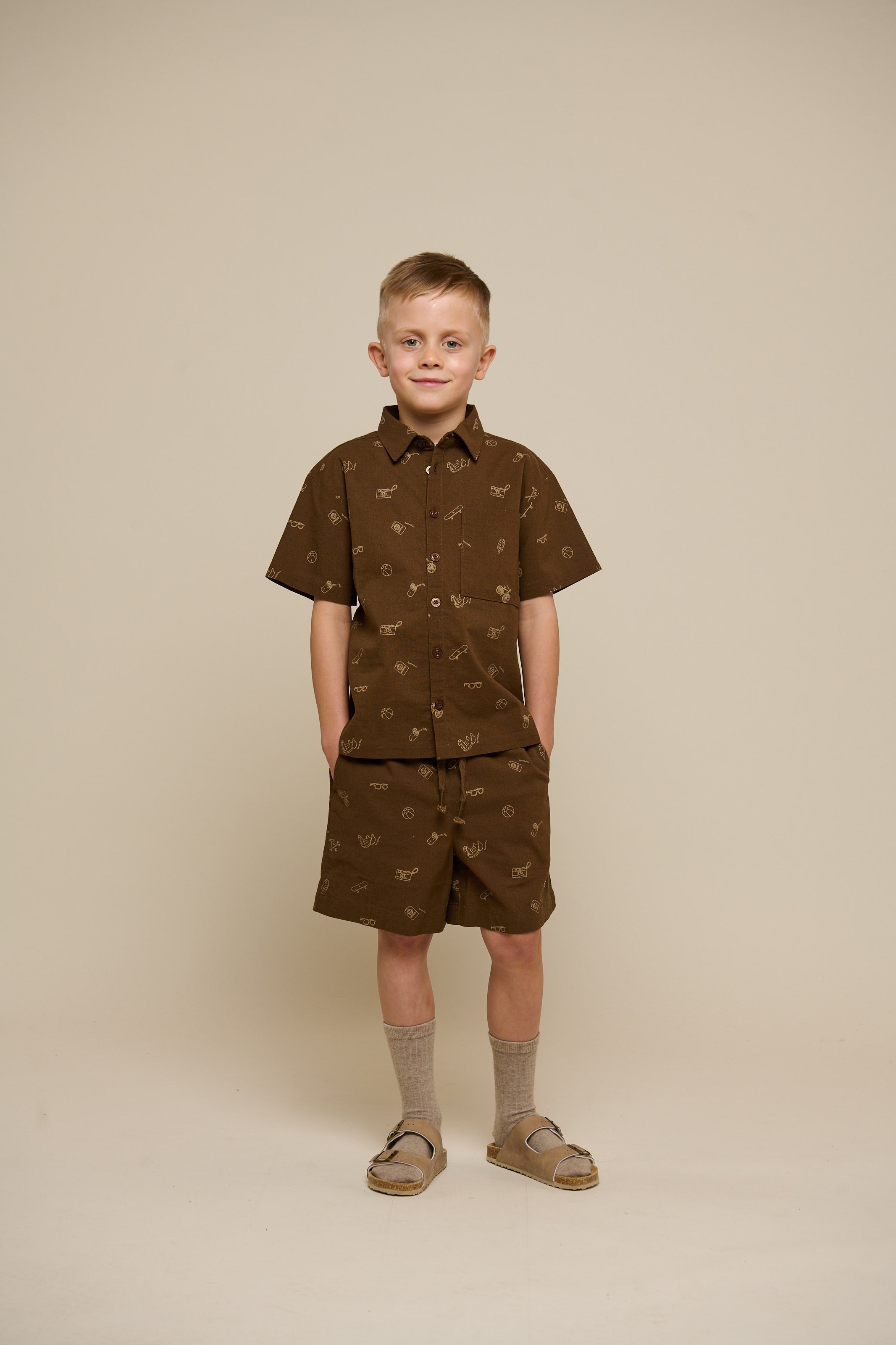 Printet skjorte i hørmix - Tween - Dark Brown | 101168 William