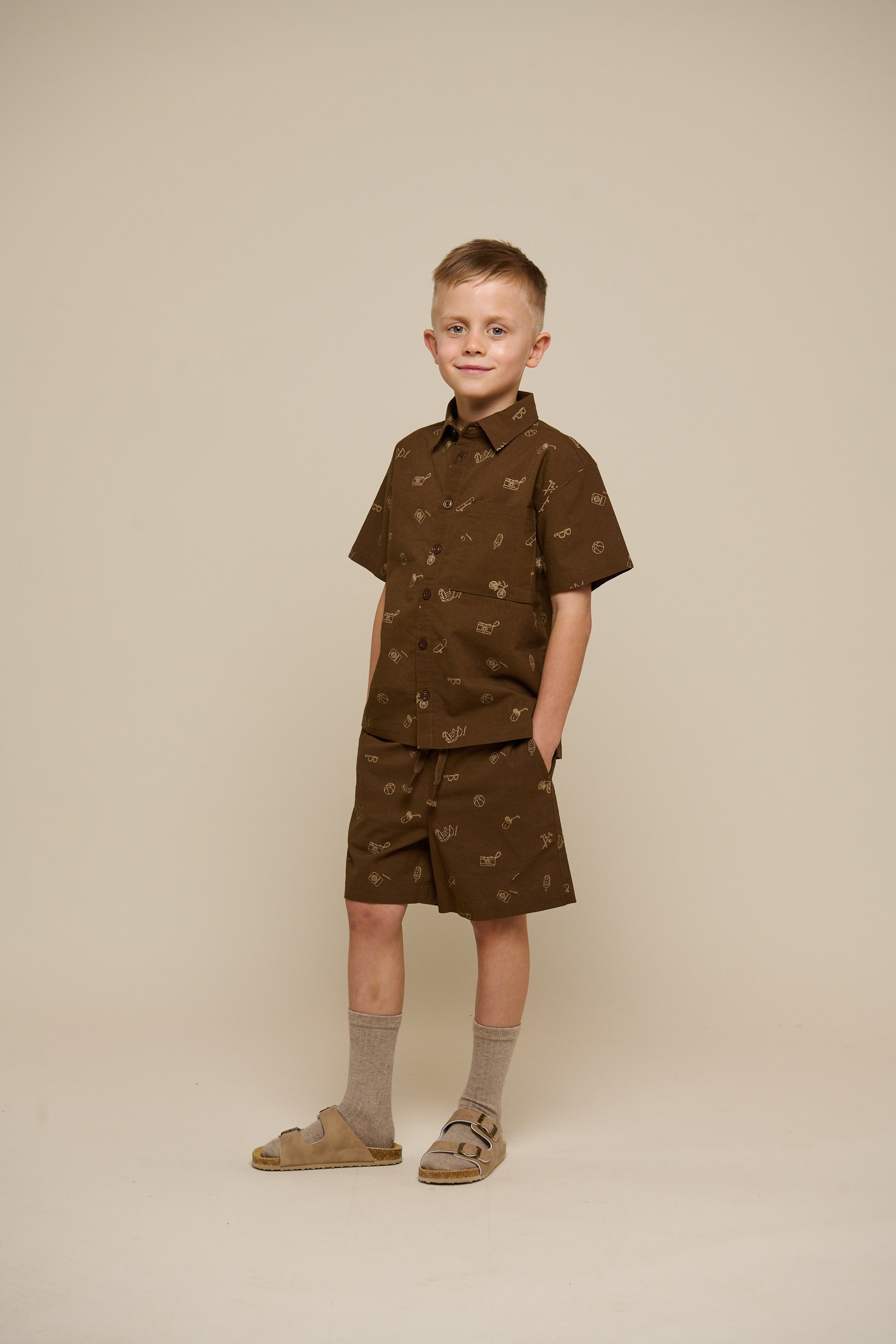 Printede shorts i hørmix - Tween - Dark Brown | 101172 William