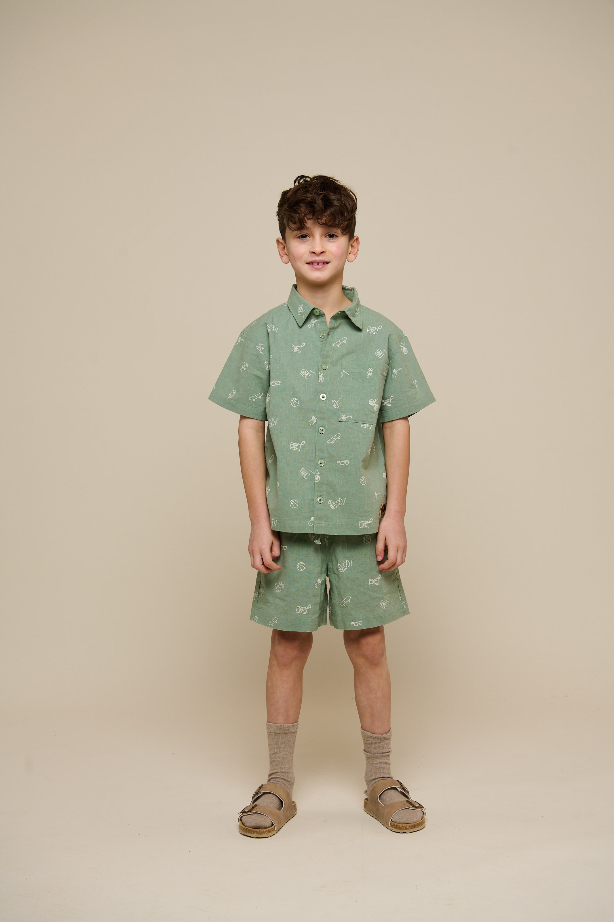 Printet skjorte i hørmix - Tween - Dusty Green | 101166 William