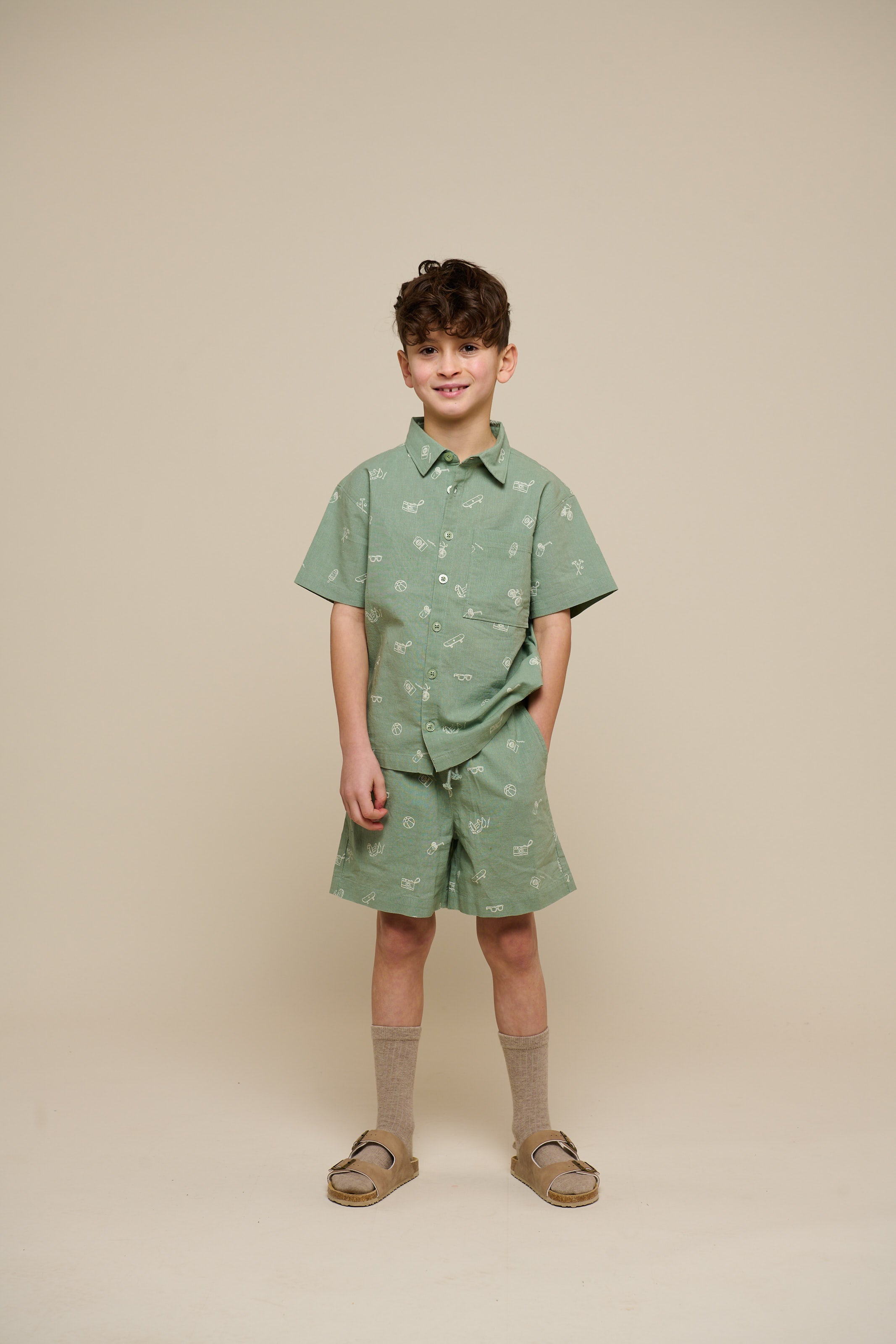 Printede shorts i hørmix - Tween - Dusty Green | 101170 William