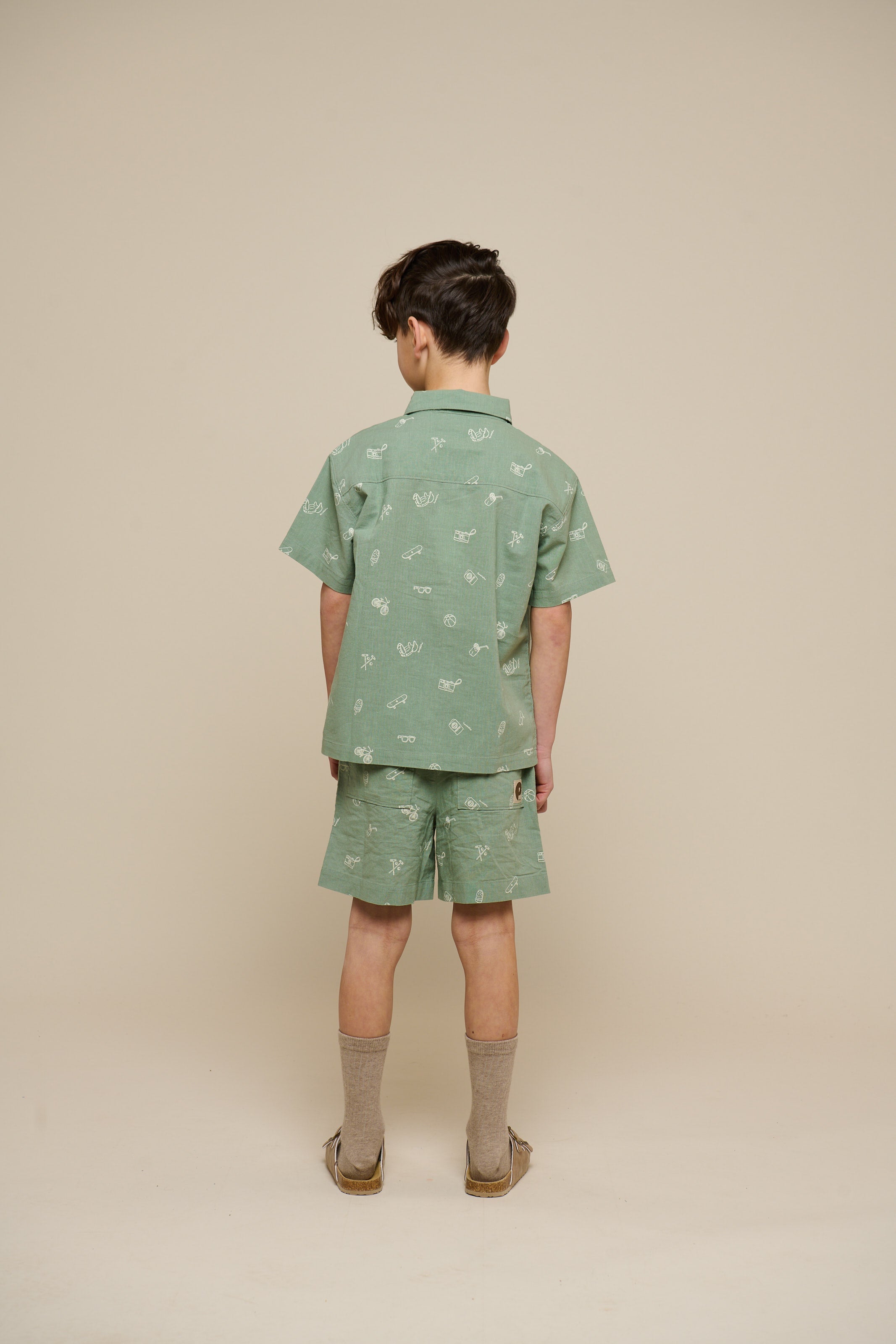 Printede shorts i hørmix - Tween - Dusty Green | 101170 William