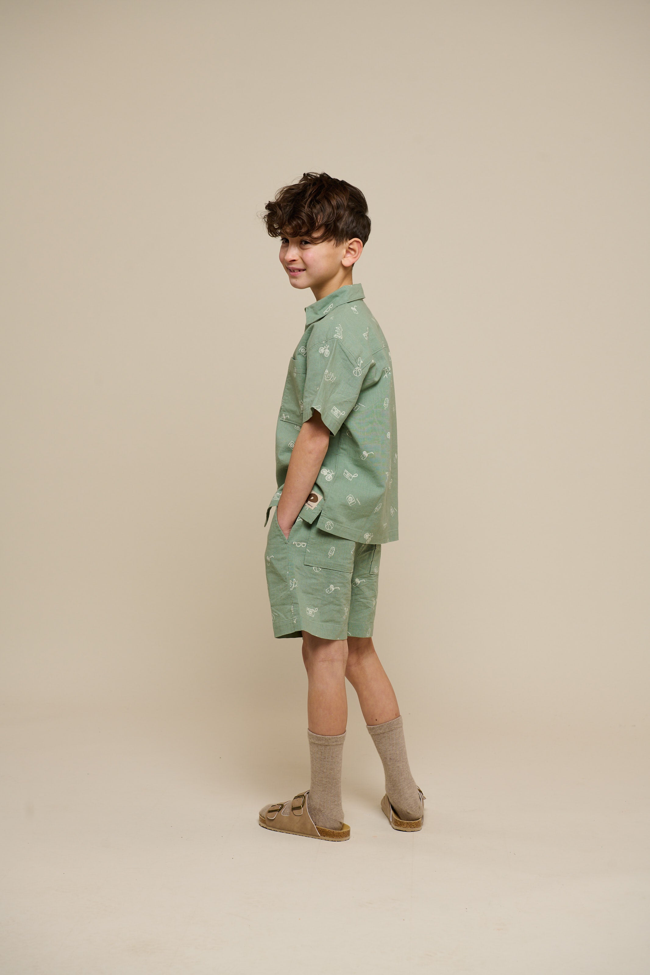 Printede shorts i hørmix - Tween - Dusty Green | 101170 William