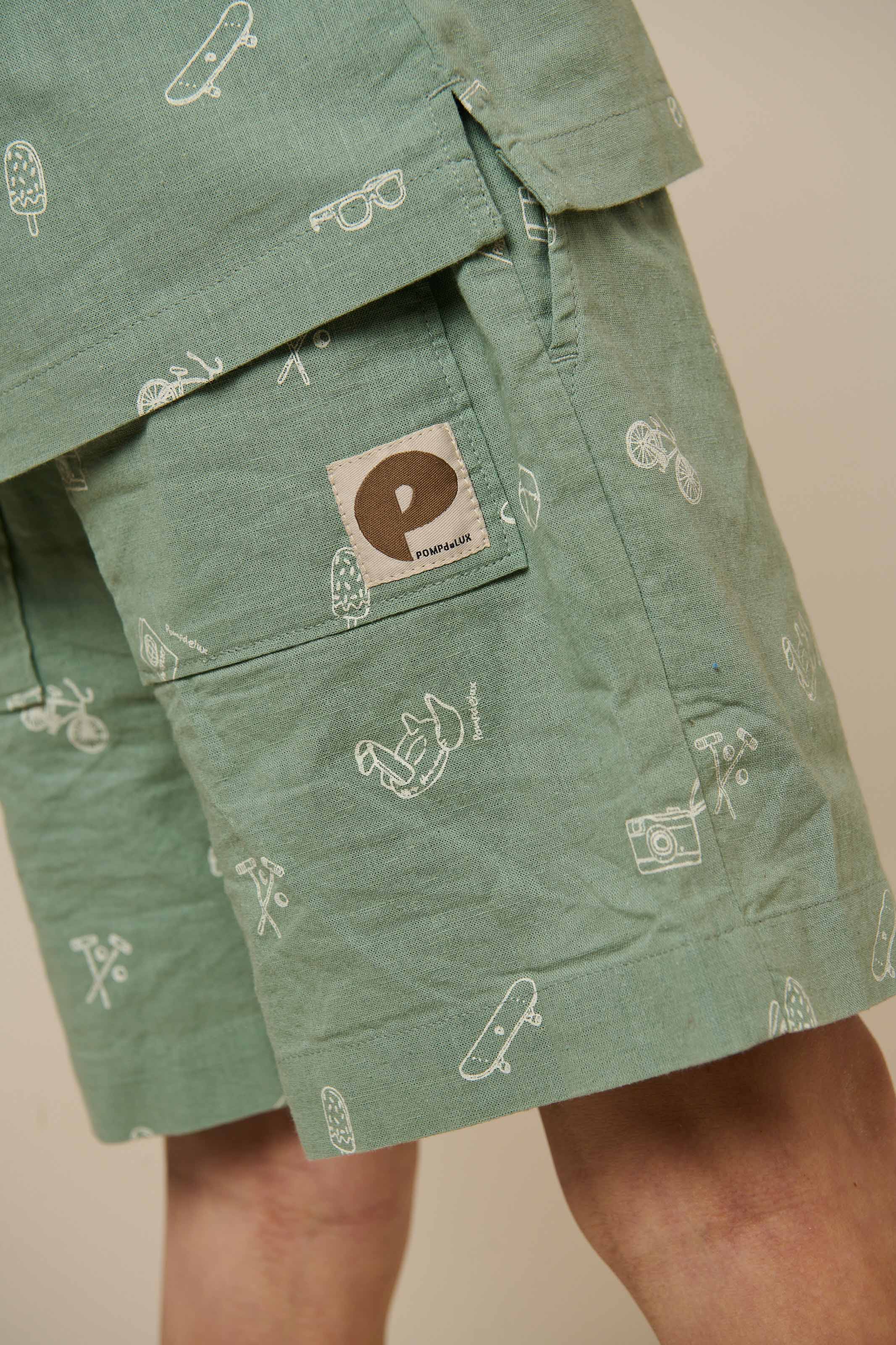 Printede shorts i hørmix - Tween - Dusty Green | 101170 William