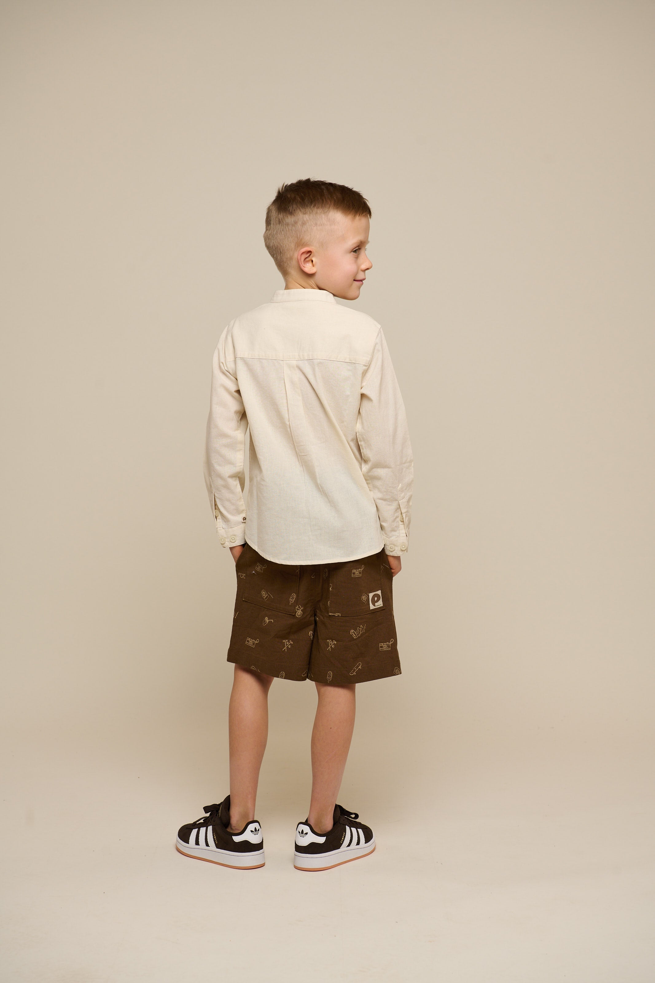 Printede shorts i hørmix - Tween - Dark Brown | 101172 William