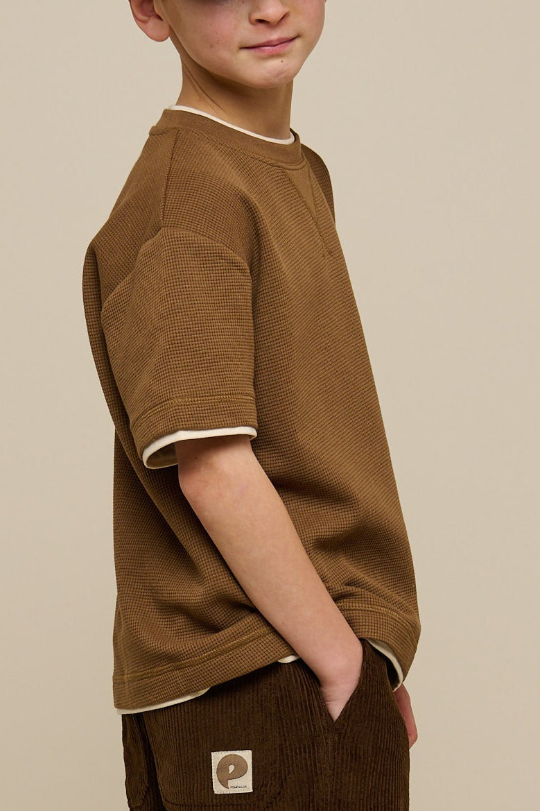 Kortærmet T-shirt med struktur - Tween - Coffee | 100712 Malthe