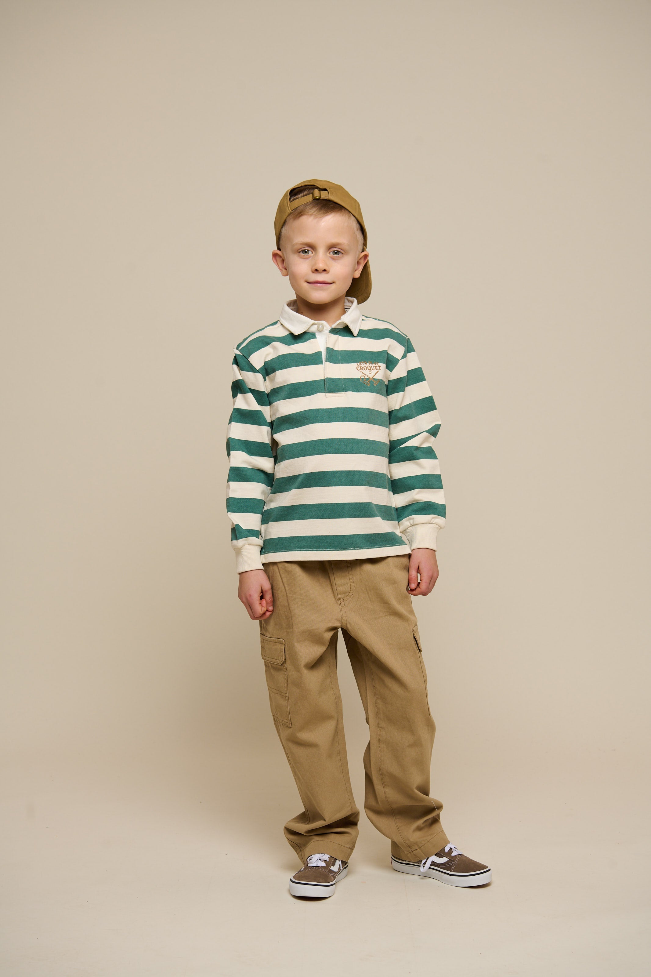 Stribet polo sweatshirt - Tween - Tropical Green/Offwhite | 101341 Marco