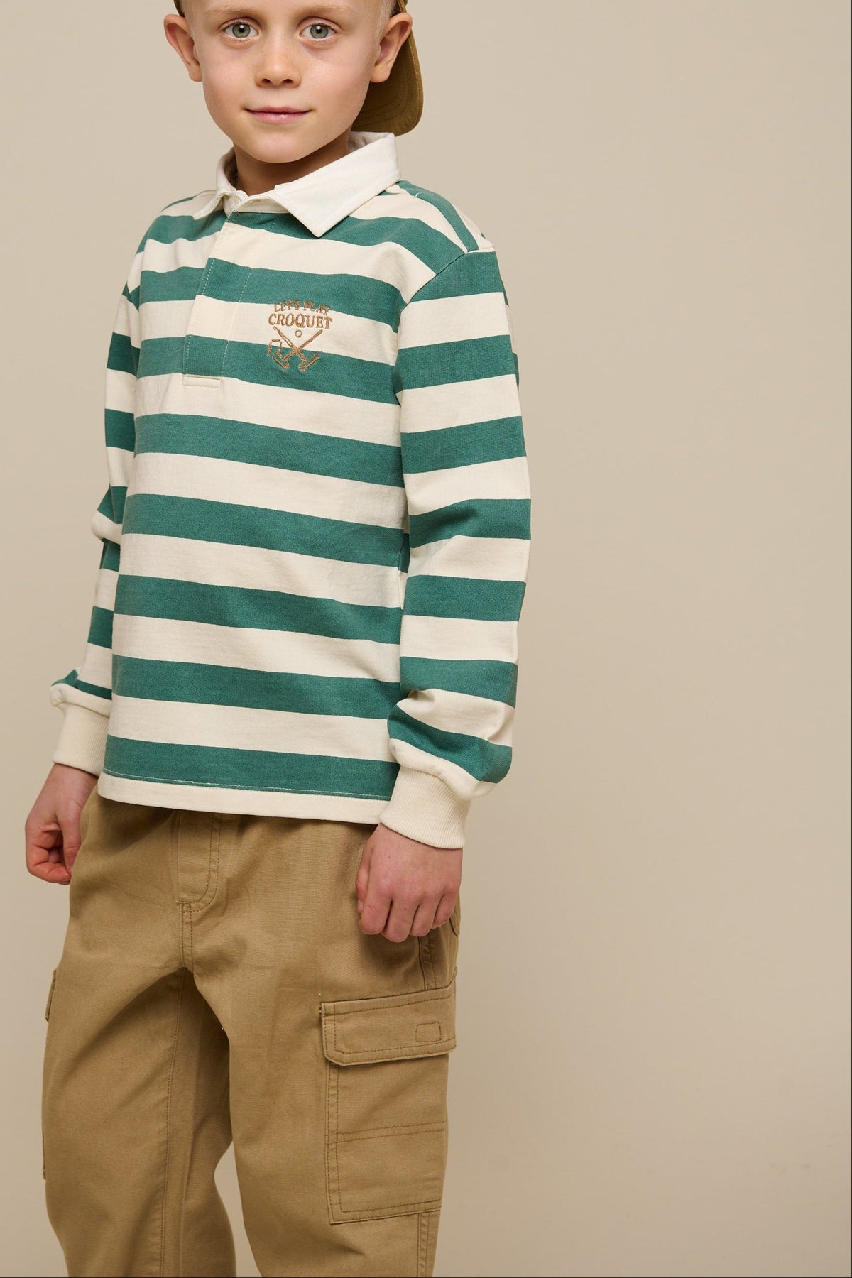 Stribet polo sweatshirt - Tween - Tropical Green/Offwhite | 101341 Marco