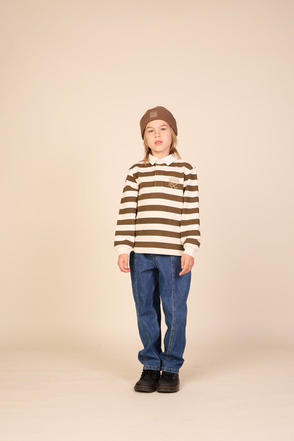 Stribet polo sweatshirt - Tween - Dark Brown/Offwhite | 101398 Marco